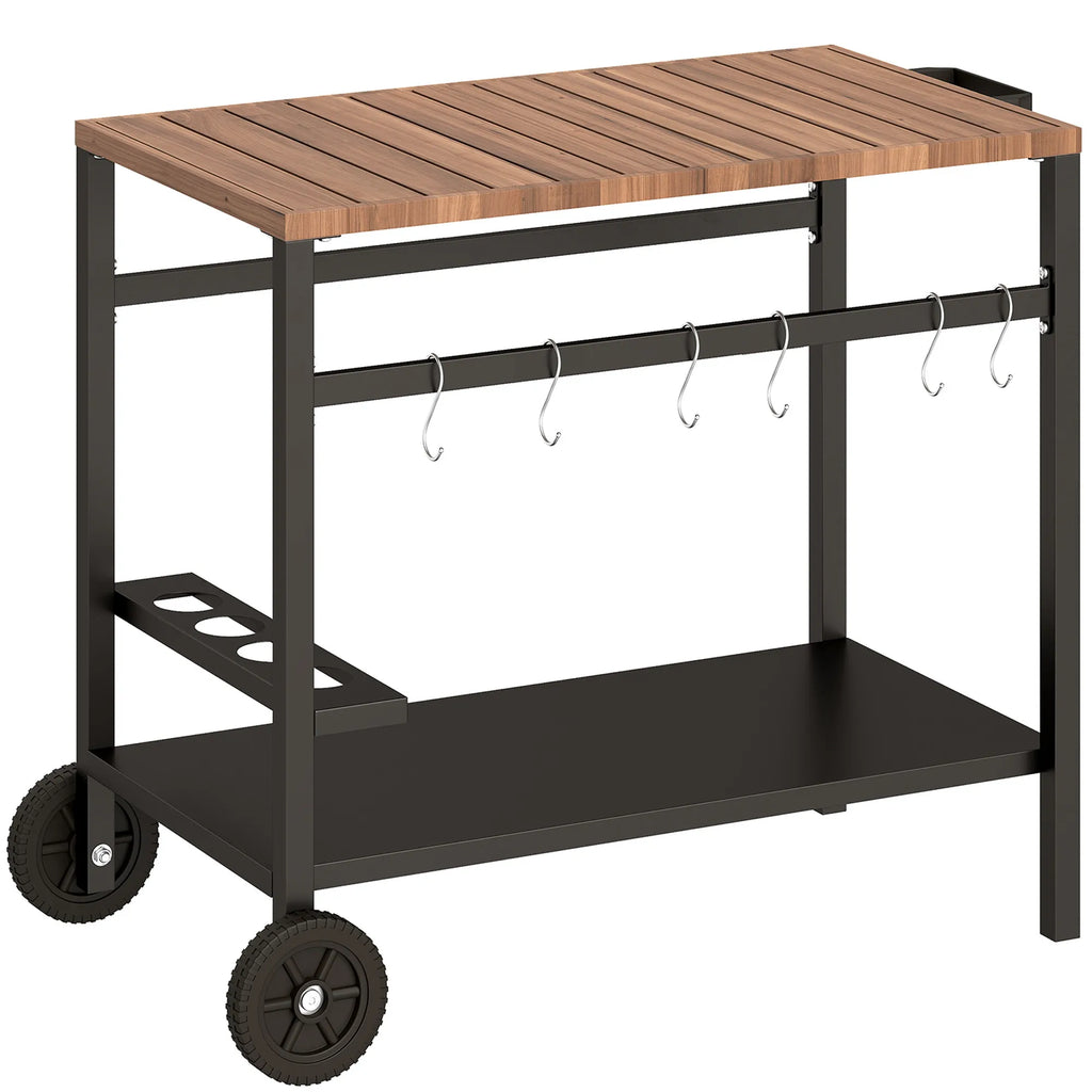 Lauko grilio stalas su ratukais metalinis 97x51x83 cm juodas ir rudas
