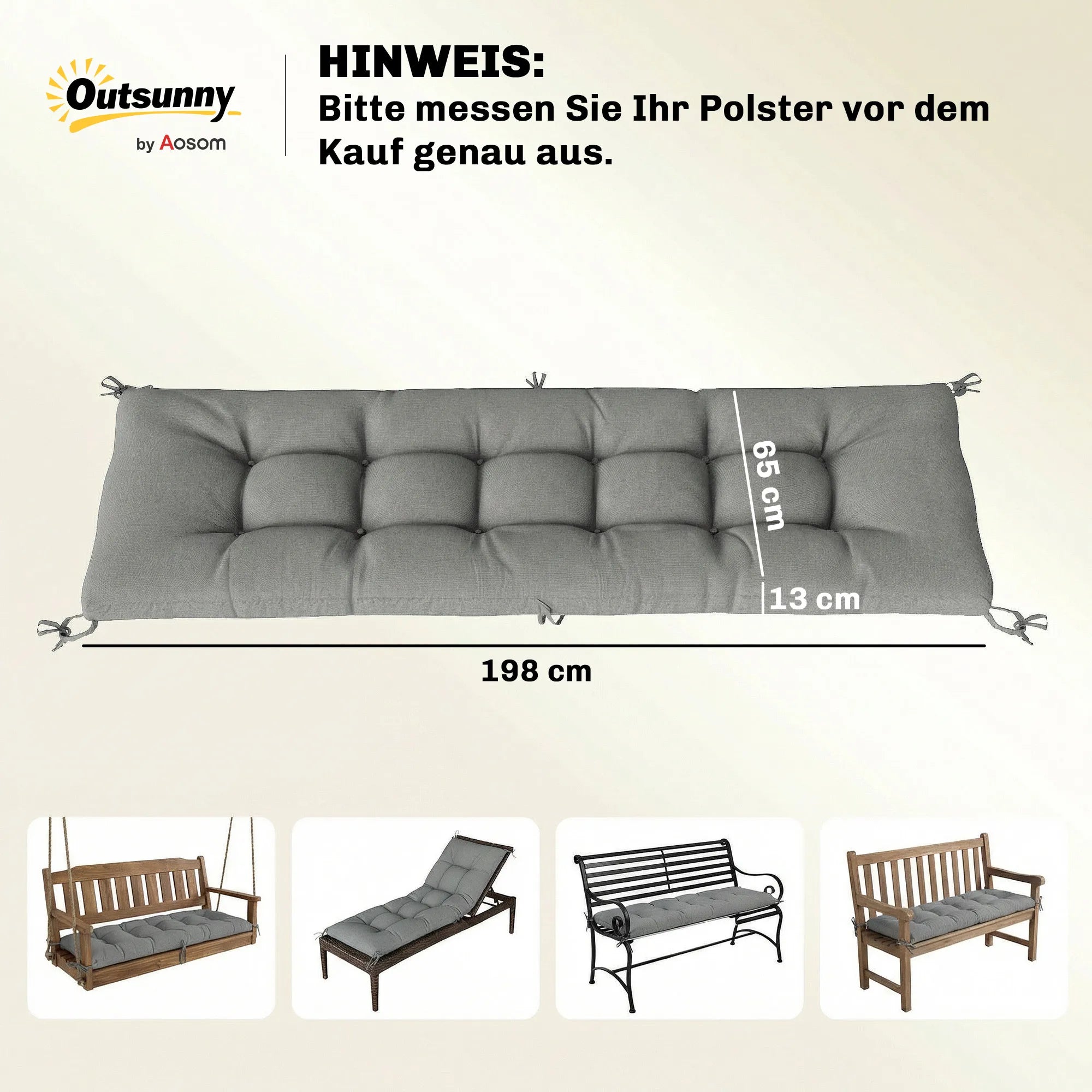 Lauko gulto pagalvėlė poliesteris 198x65x13cm šviesiai pilka