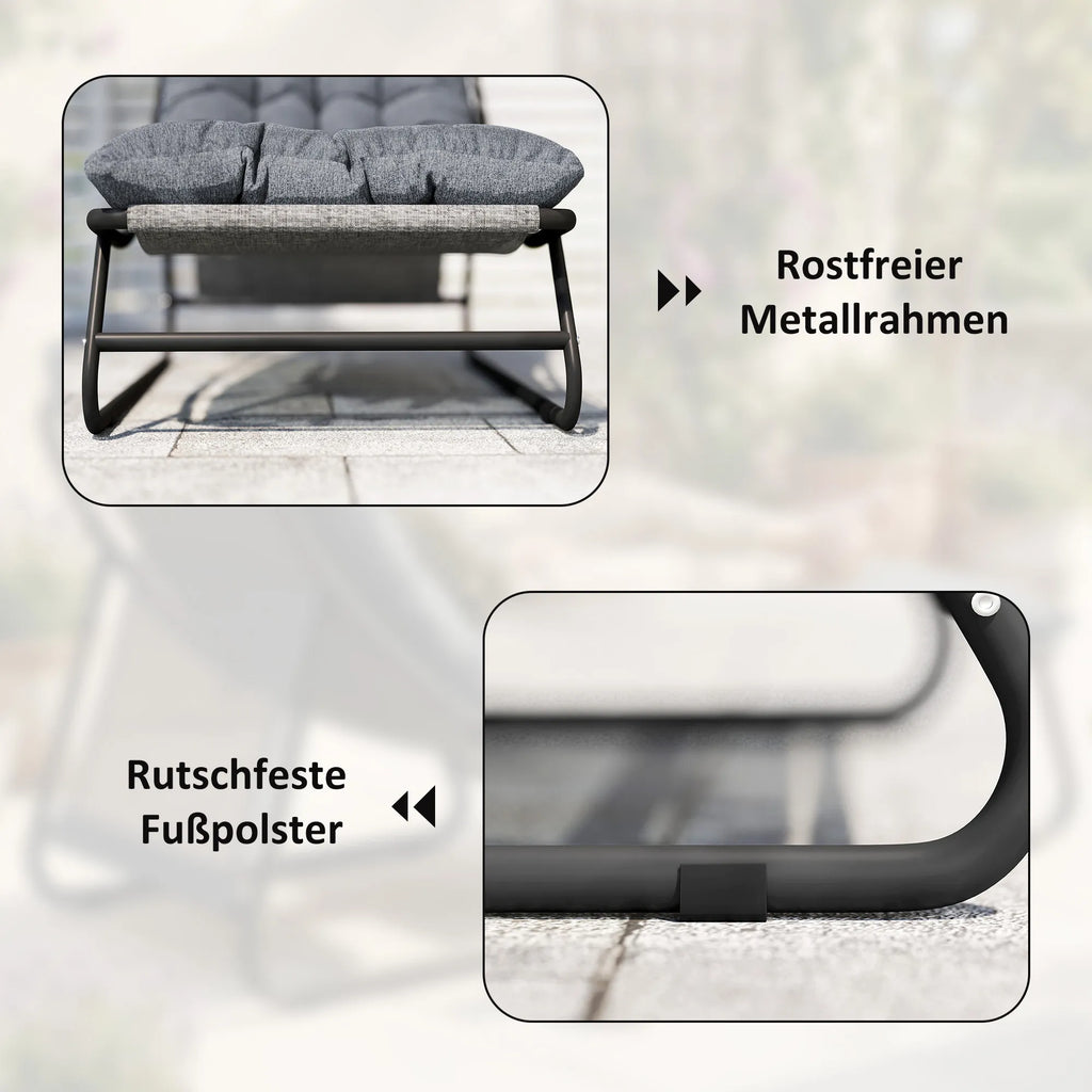 Lauko kėdė su kojų atrama, poilsio krėslas su 13 cm pagalve, iki 120 kg, tamsiai pilka