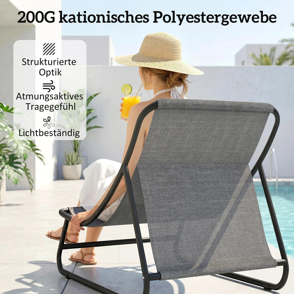 Lauko kėdė su kojų atrama, poilsio krėslas su 13 cm pagalve, iki 120 kg, tamsiai pilka