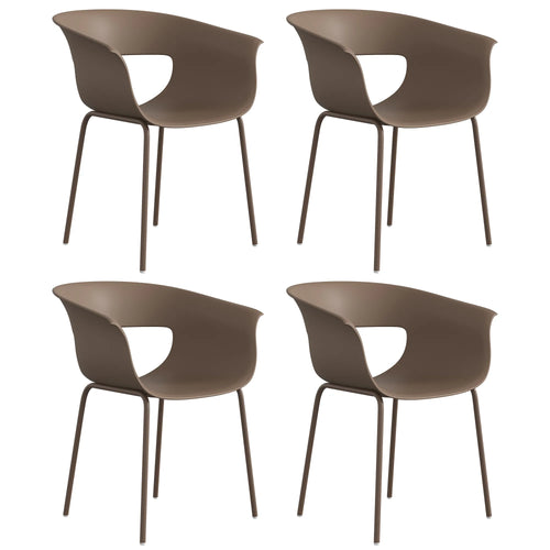 Lauko kėdės kavos spalvos, ergonomiškos, iki 120 kg – 4 vnt. komplektas lauke