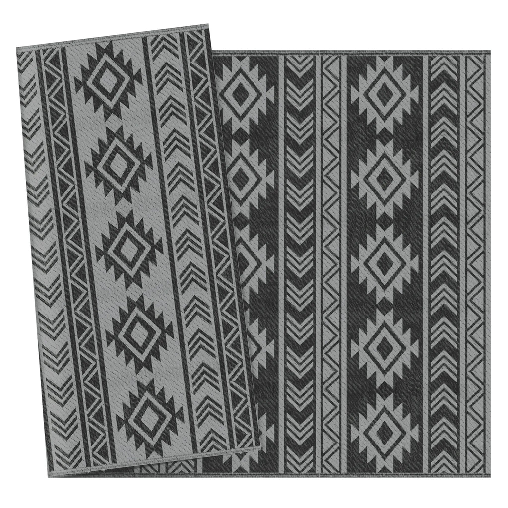 Lauko kilimas, dvipusis, atsparus vandeniui, 182 x 274 cm, juodas su pilka