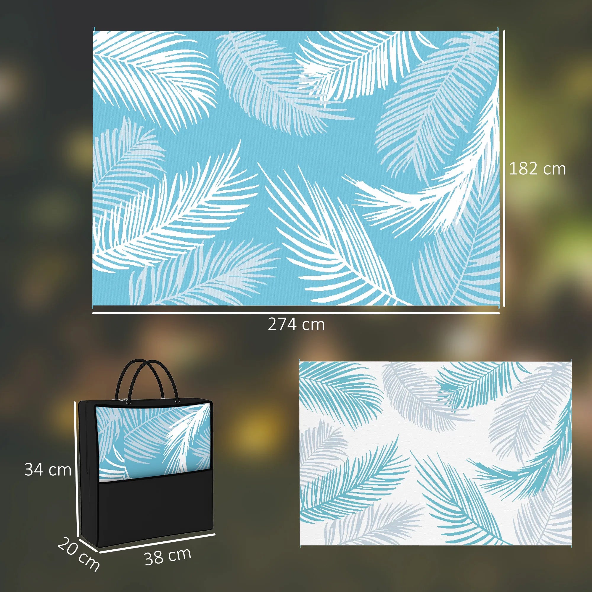 Lauko kilimas dvispusis plastikinis 274x182 cm šviesiai mėlynas