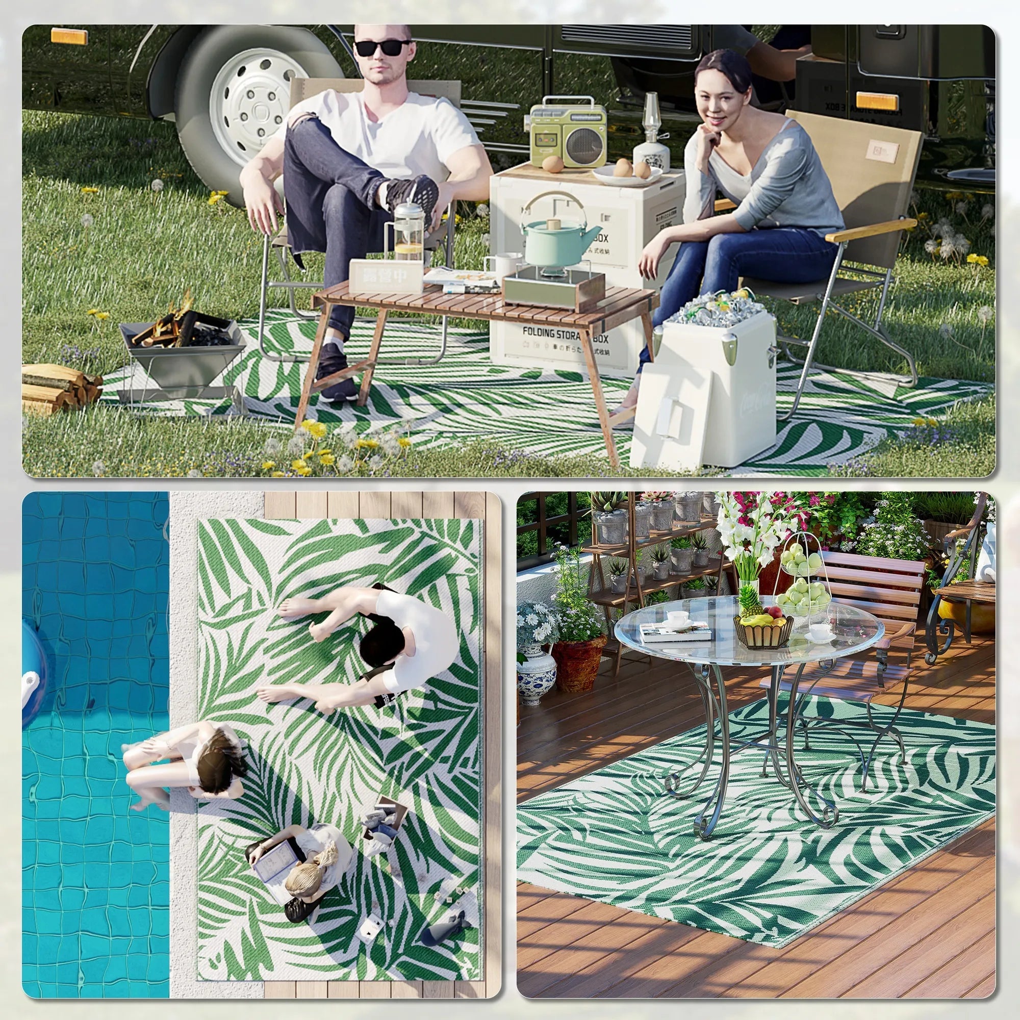 Lauko kilimas dvispusis polipropileninis 152 x 243 cm tamsiai žalias
