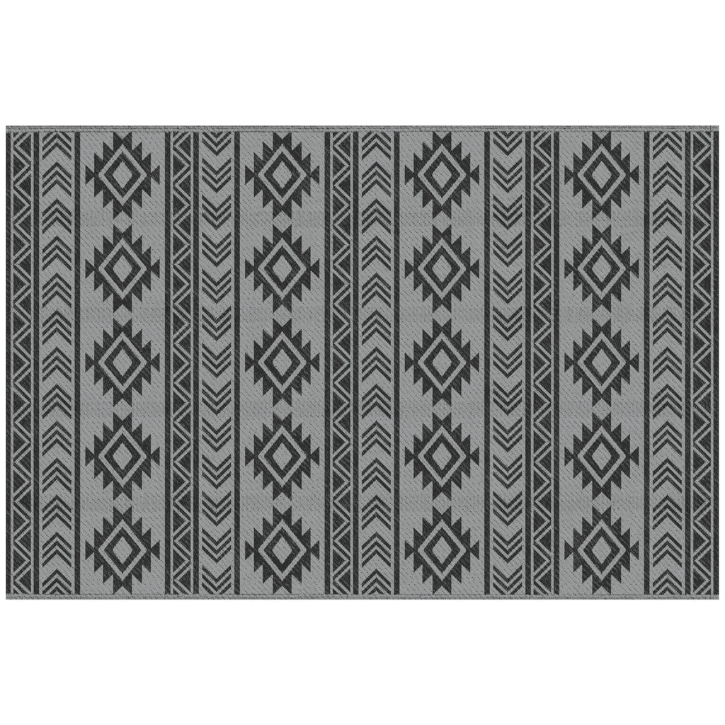 Lauko kilimas poliratano 182 x 274 cm dvipusis juodas su pilka