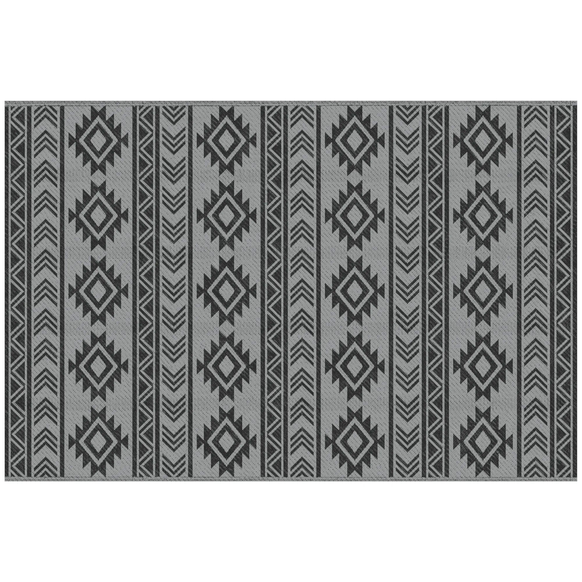 Lauko kilimas poliratano 182 x 274 cm dvipusis juodas su pilka