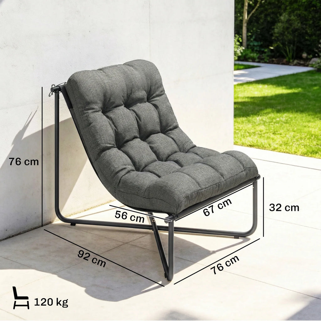 Lauko krėslas 120 kg, ergonomiškas, su minkšta pagalve, 67 cm pločio, tamsiai pilkas