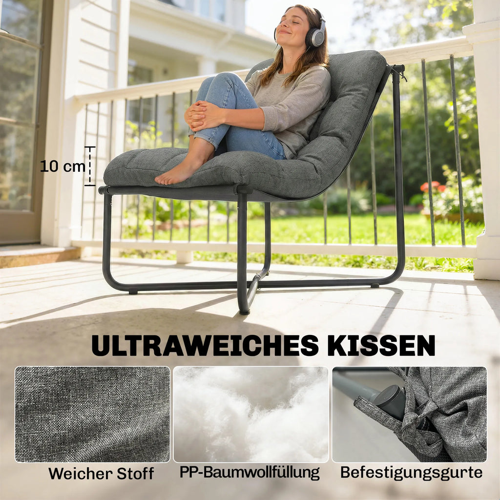 Lauko krėslas 120 kg, ergonomiškas, su minkšta pagalve, 67 cm pločio, tamsiai pilkas