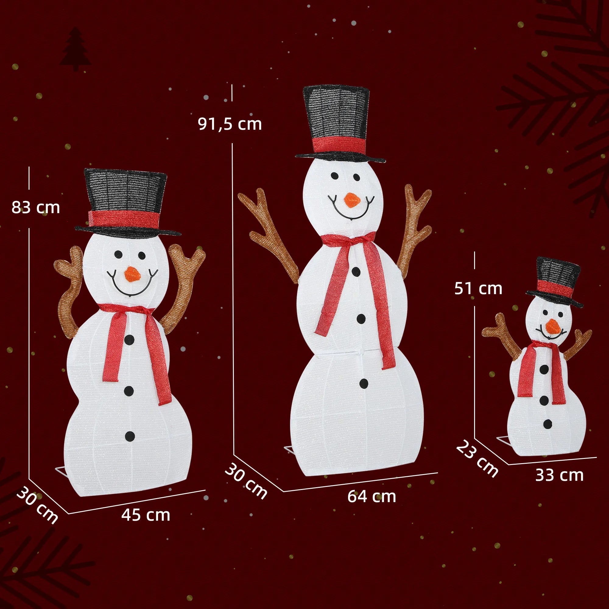 Lauko LED dekoracija besmegenių šeima, 3 vnt., balta/juoda