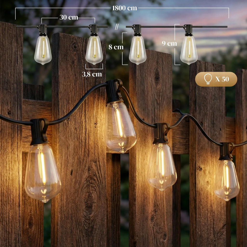 Lauko LED girlianda 18 m, sujungiama, IP44, juoda