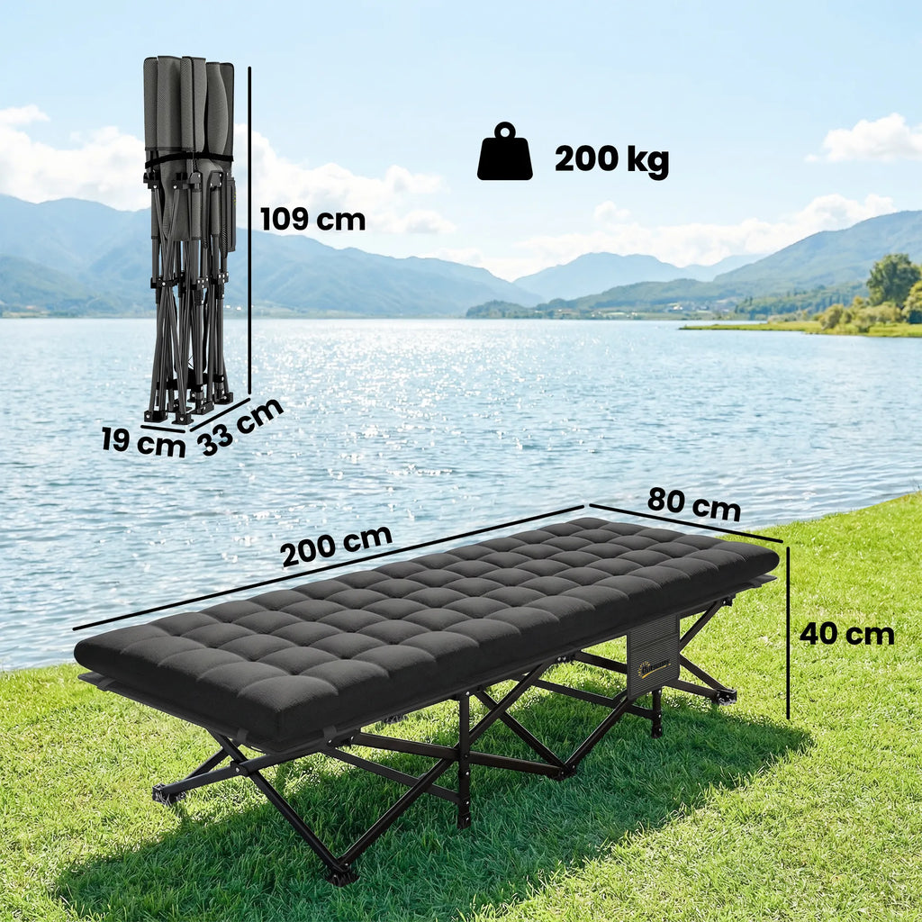 Lauko lova sulankstoma, iki 200 kg, 200x80x40 cm, juoda