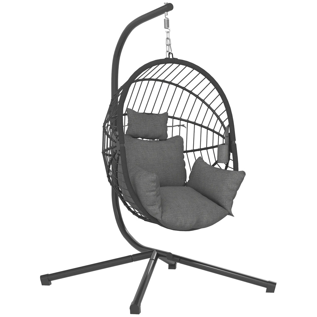 Lauko pakabinamas krėslas Pakabinamas krėslas, su pagalvėle, „Egg-Chair“, 120 cm x 106 cm x 188 cm,  pilkos spalvos