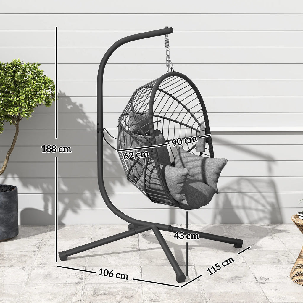 Lauko pakabinamas krėslas Pakabinamas krėslas, su pagalvėle, „Egg-Chair“, 120 cm x 106 cm x 188 cm,  pilkos spalvos