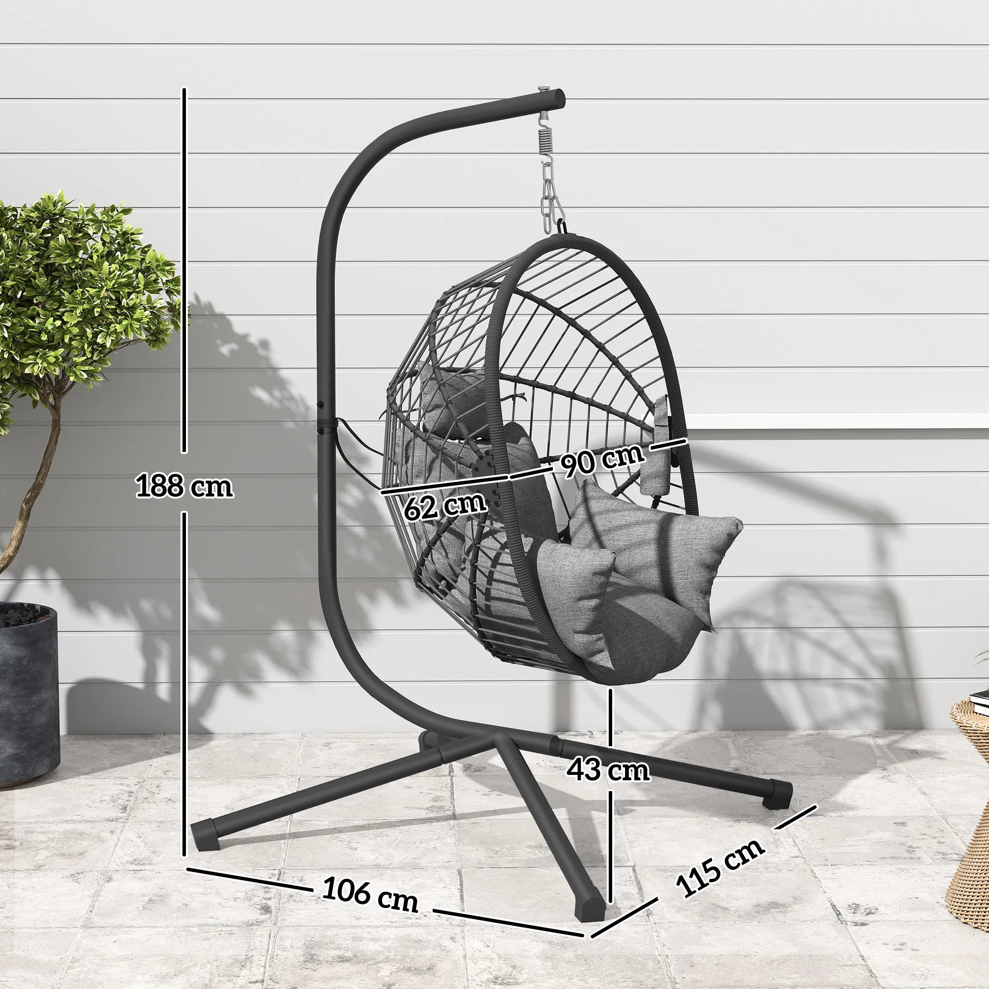 Lauko pakabinamas krėslas Pakabinamas krėslas, su pagalvėle, „Egg-Chair“, 120 cm x 106 cm x 188 cm,  pilkos spalvos