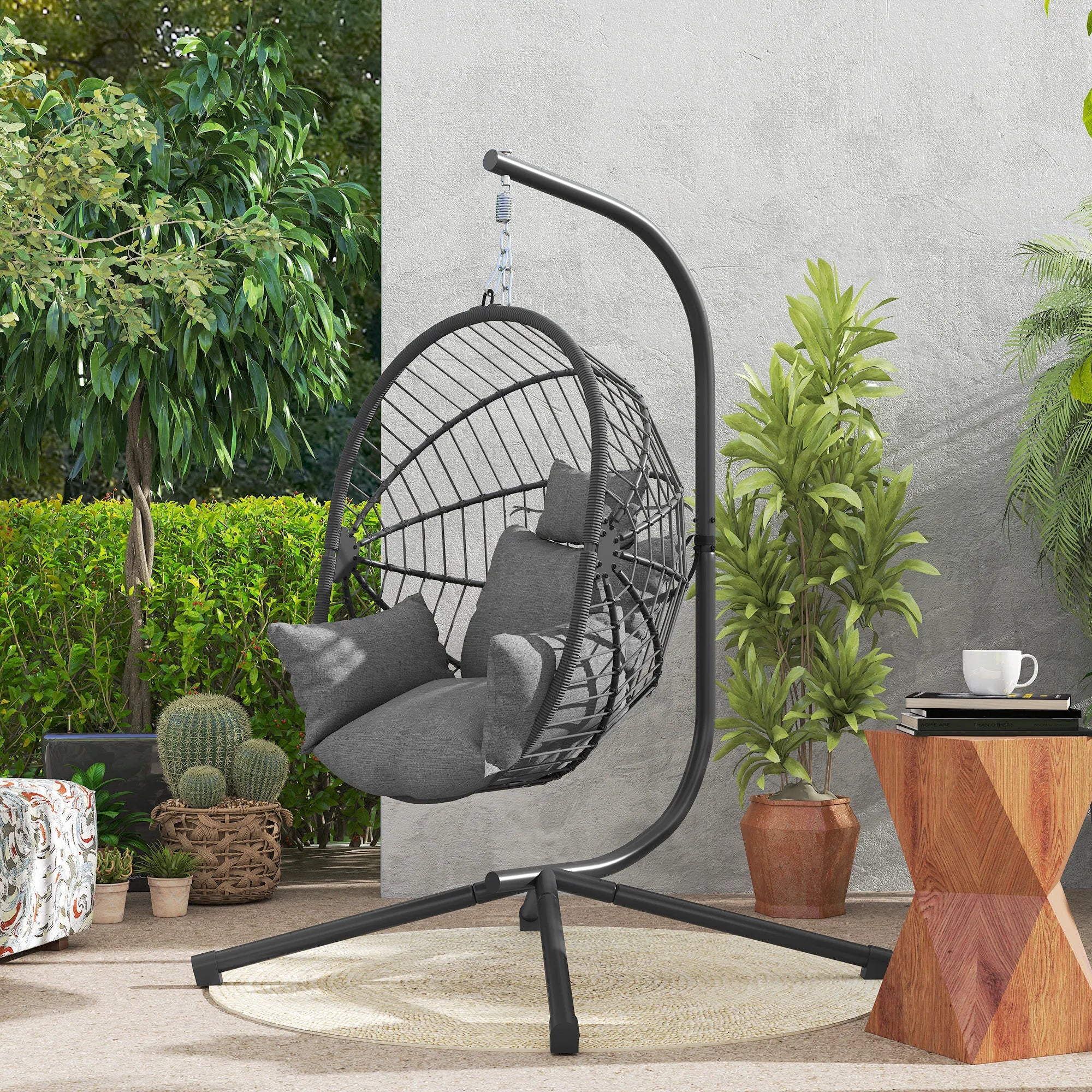 Lauko pakabinamas krėslas Pakabinamas krėslas, su pagalvėle, „Egg-Chair“, 120 cm x 106 cm x 188 cm,  pilkos spalvos