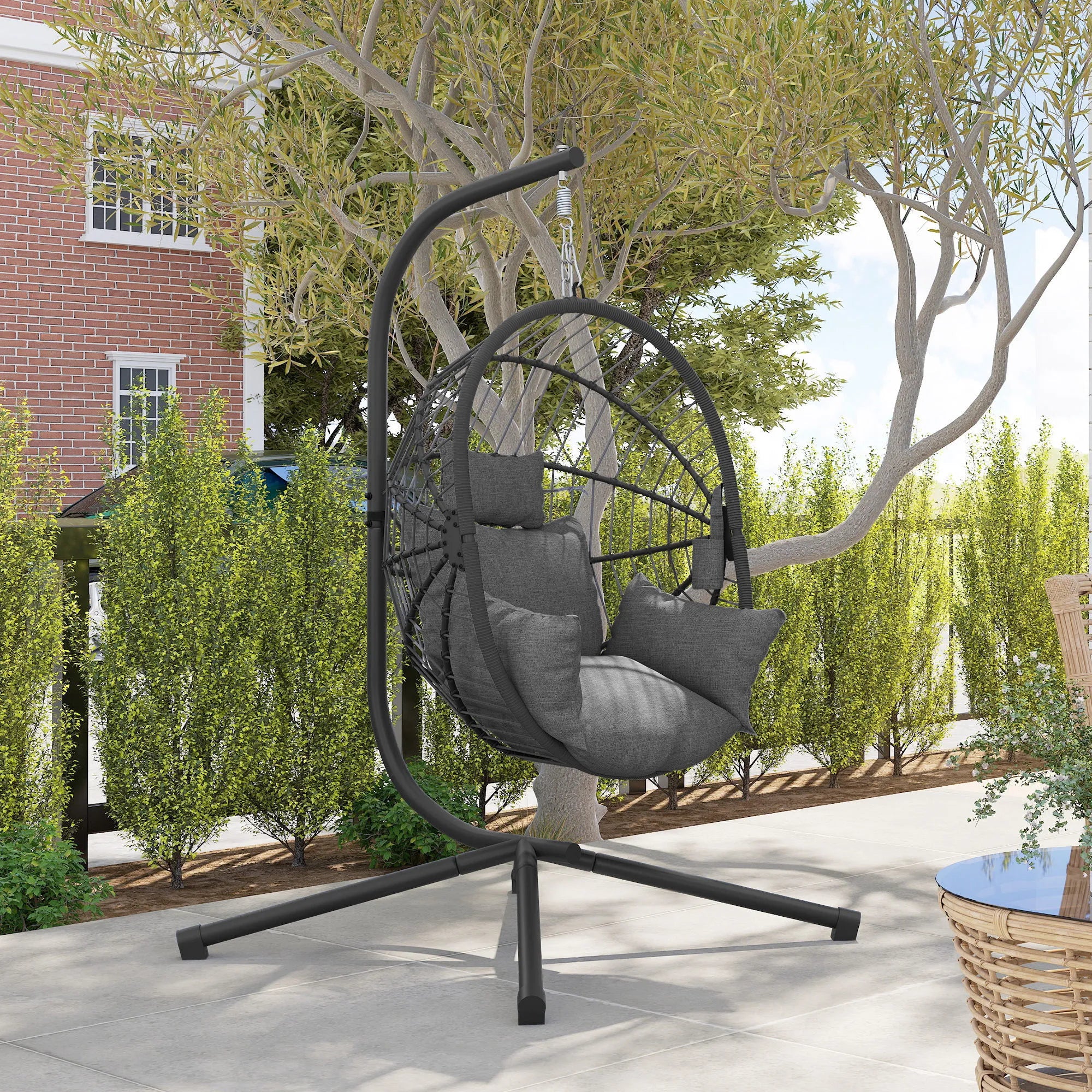 Lauko pakabinamas krėslas Pakabinamas krėslas, su pagalvėle, „Egg-Chair“, 120 cm x 106 cm x 188 cm,  pilkos spalvos