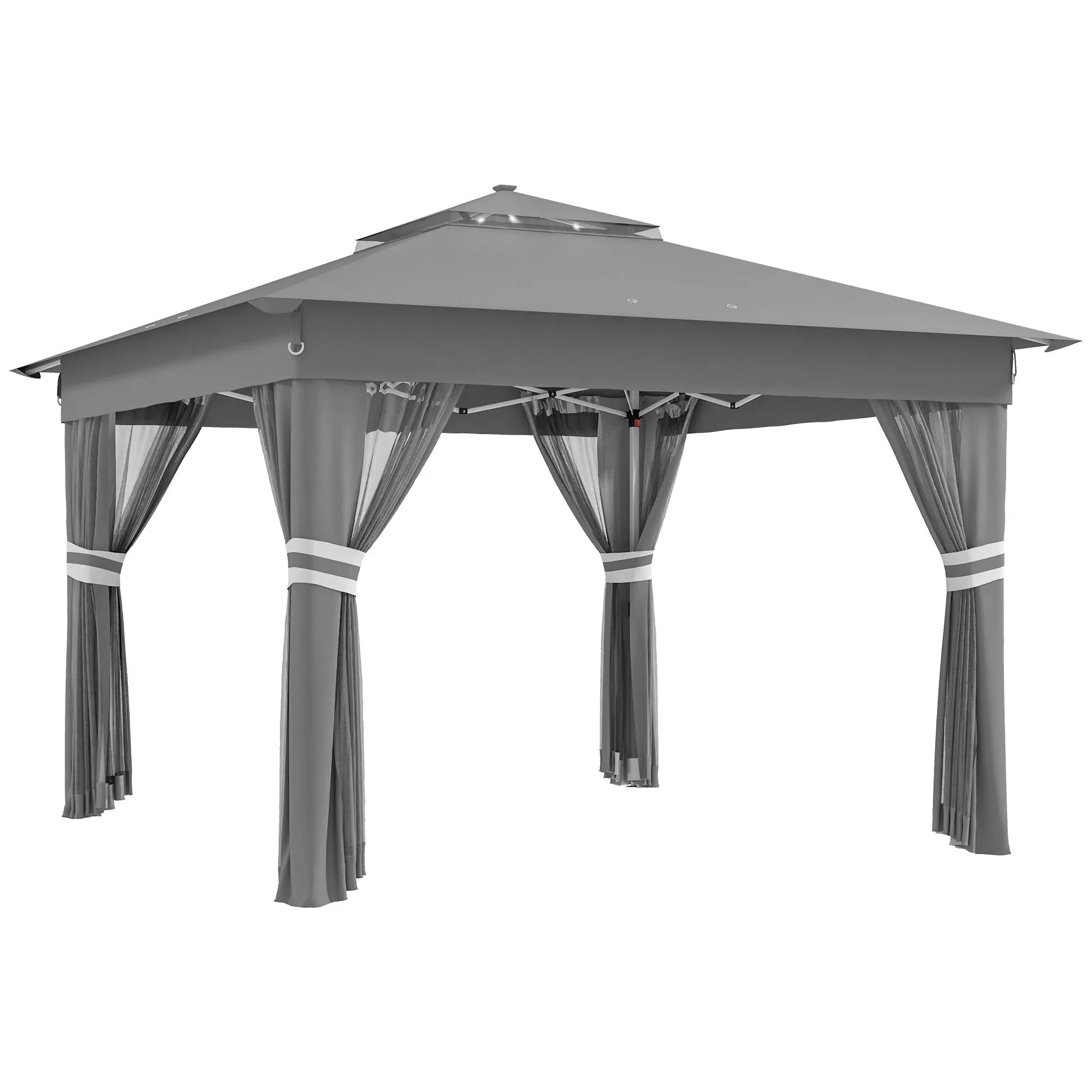 Lauko pavėsinė su LED apšvietimu saulės energija 336x336 cm pilka