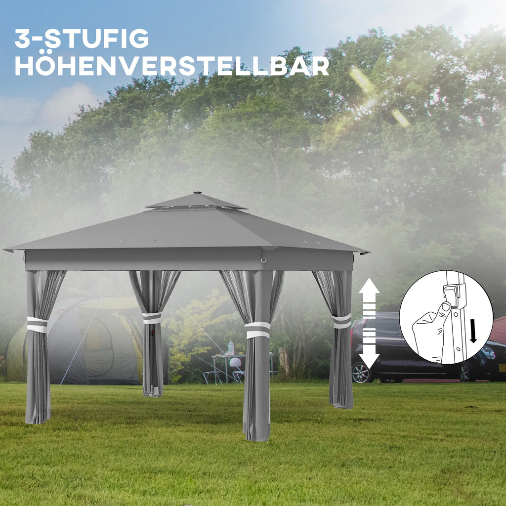 Lauko pavėsinė su LED apšvietimu saulės energija 336x336 cm pilka
