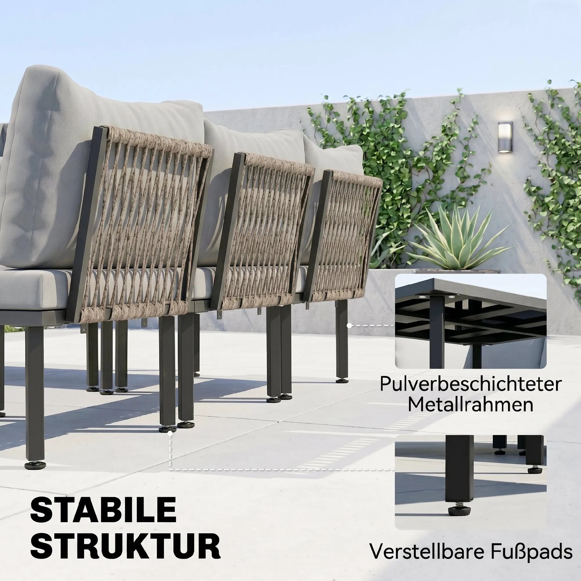 Lauko poilsio baldų komplektas 5-6 asmenims, šviesiai pilkas
