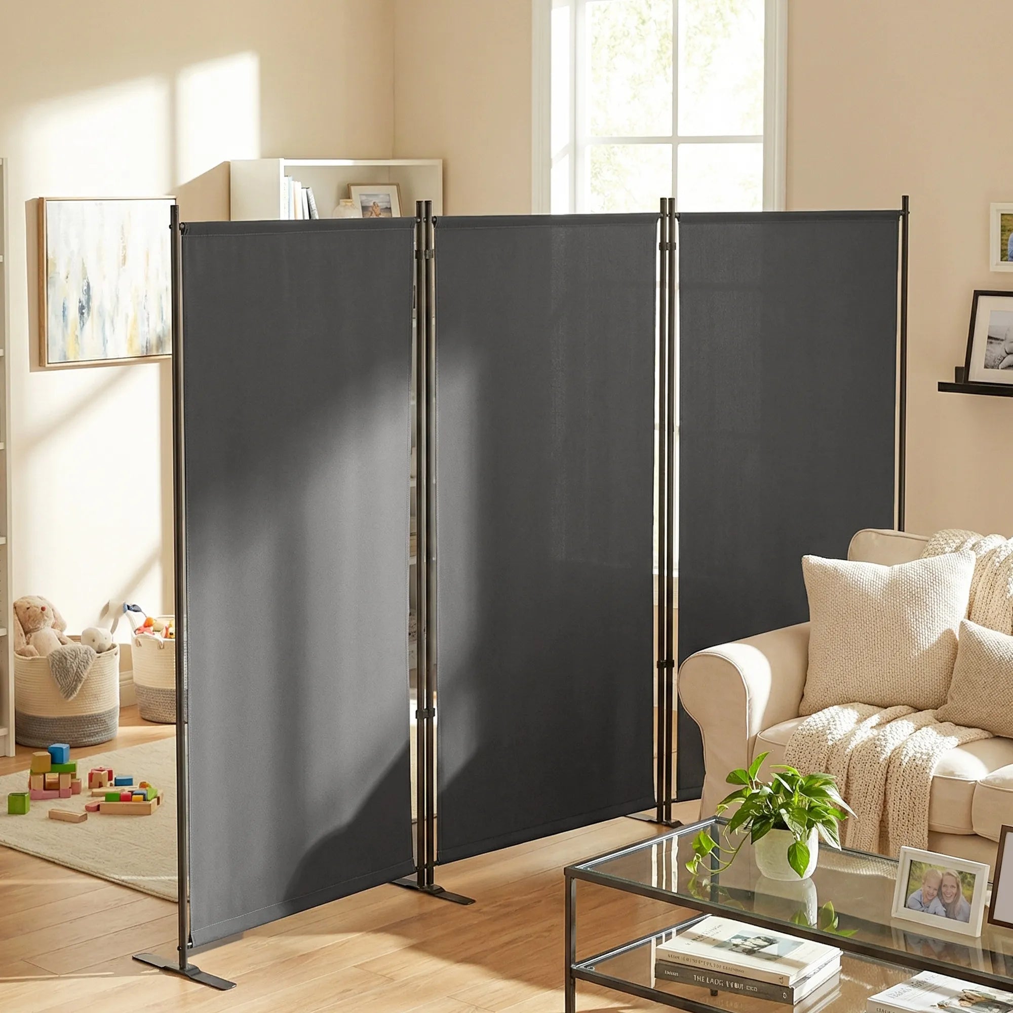 Lauko širma metalinė 260x180 cm sulankstoma pertvara tamsiai pilka