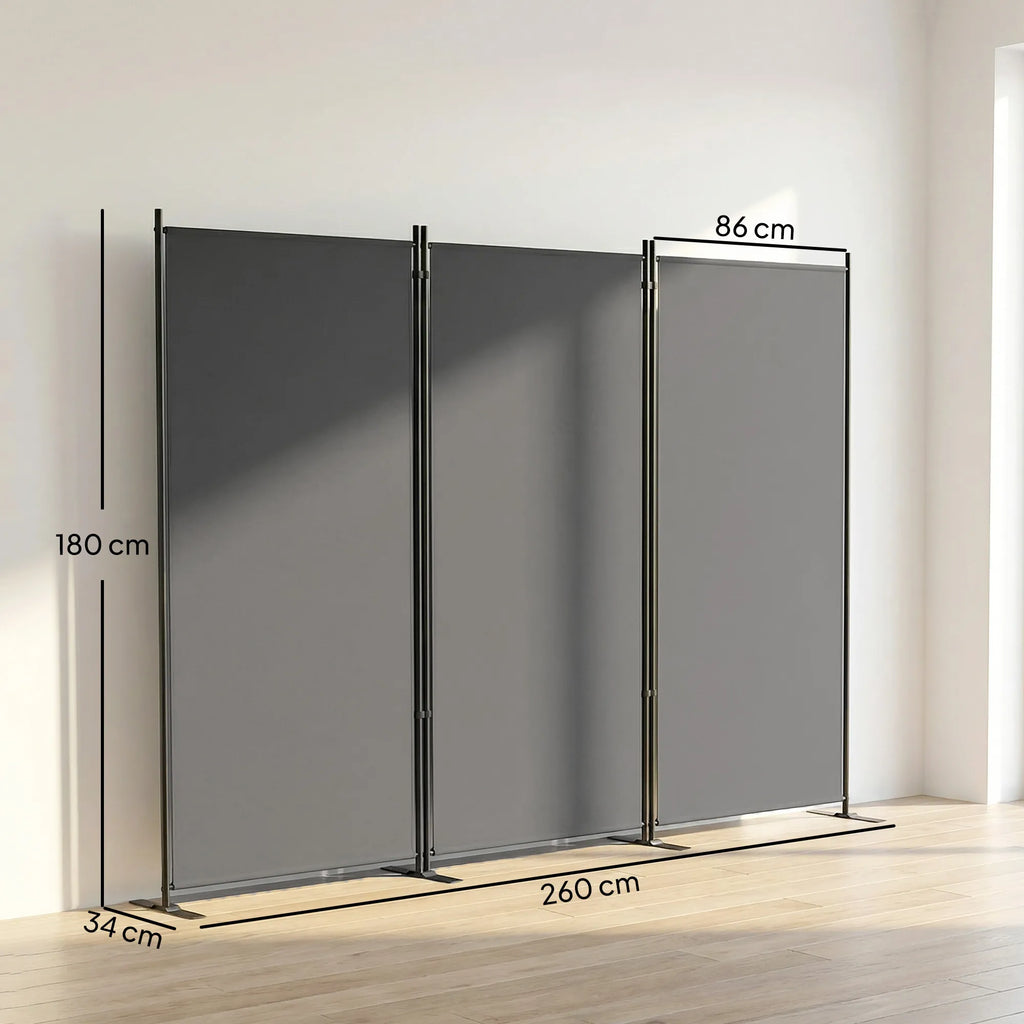 Lauko širma metalinė 260x180 cm sulankstoma pertvara tamsiai pilka