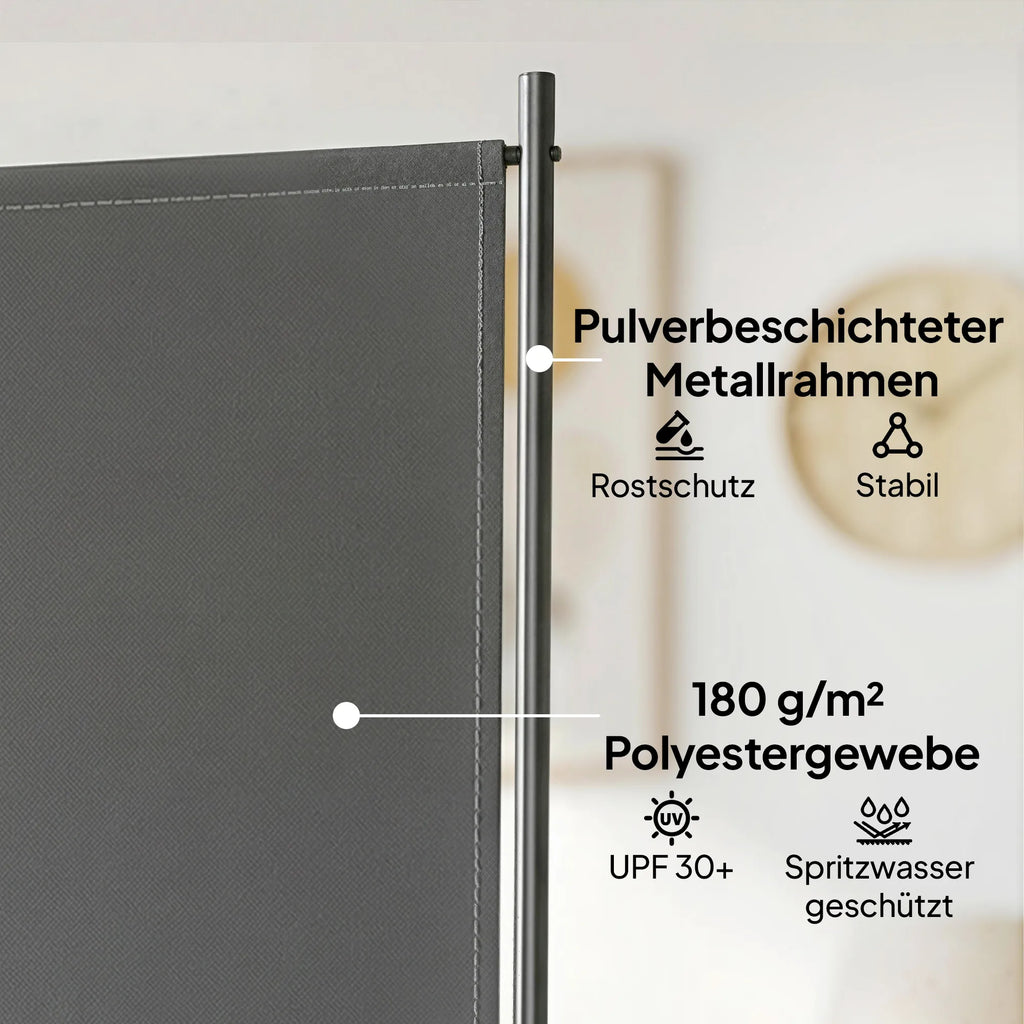 Lauko širma metalinė 260x180 cm sulankstoma pertvara tamsiai pilka