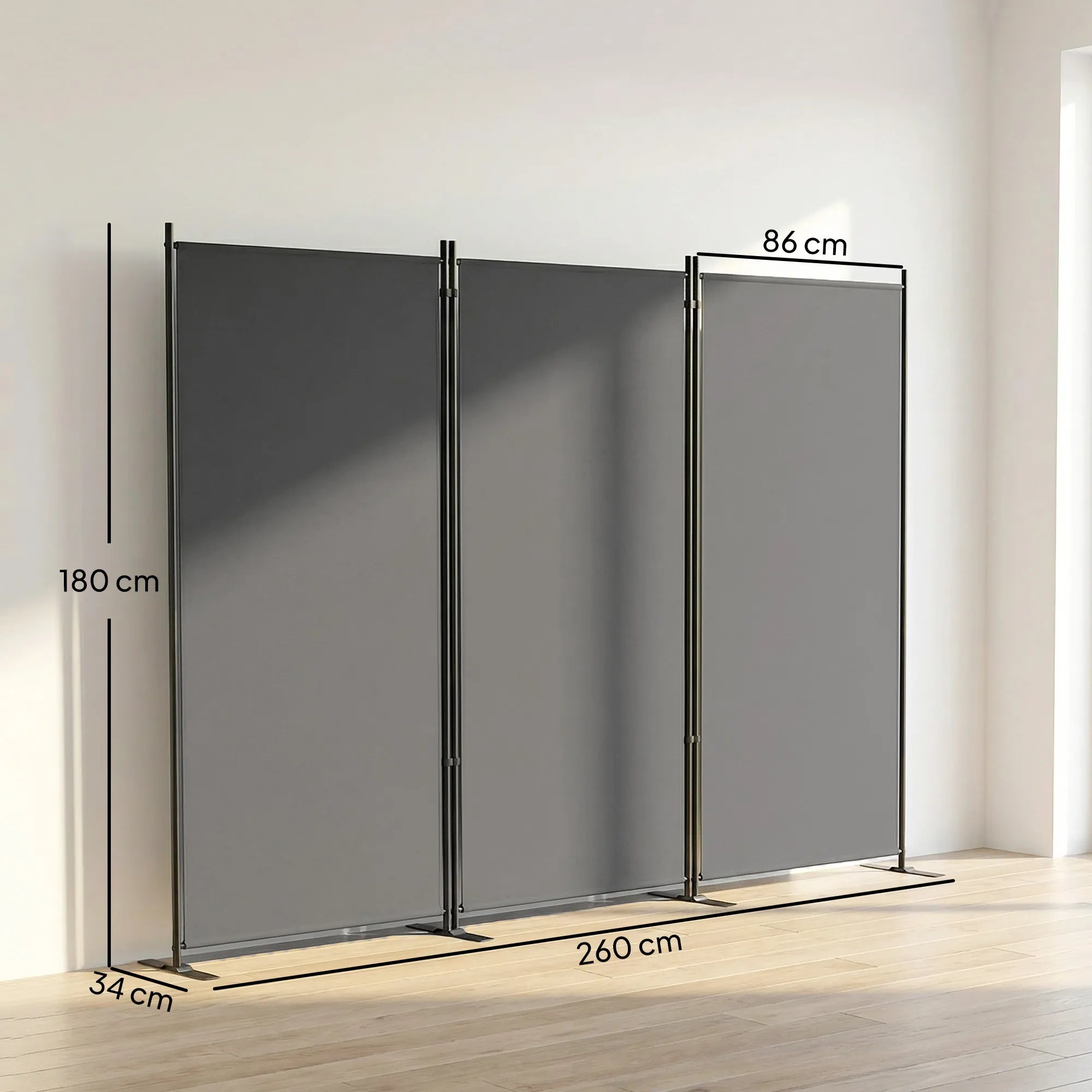 Lauko širma metalinė 260x180 cm sulankstoma pertvara tamsiai pilka