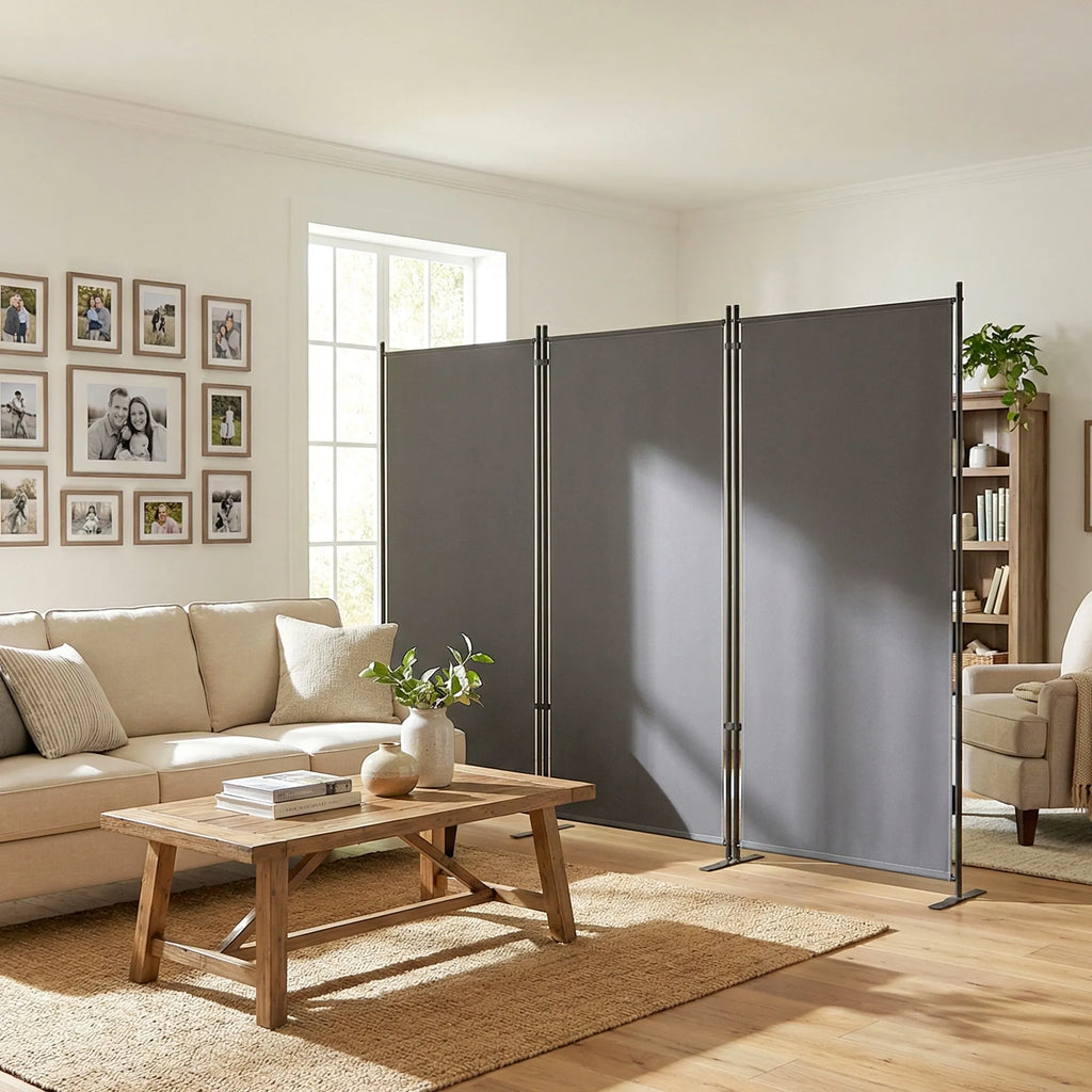 Lauko širma metalinė 260x180 cm sulankstoma pertvara tamsiai pilka