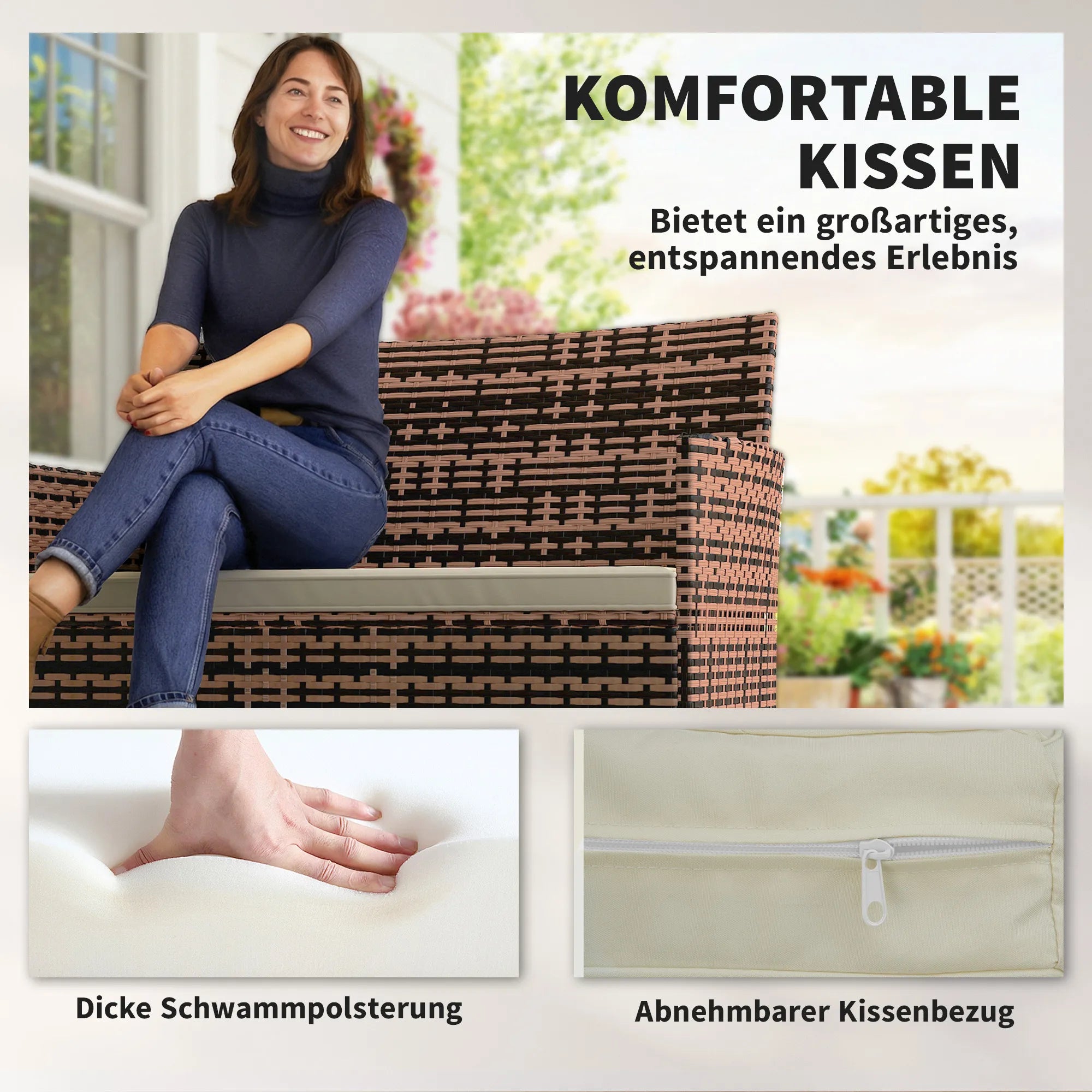 Lauko sofa iš poliratano dvivietė 115x63x85 cm ruda