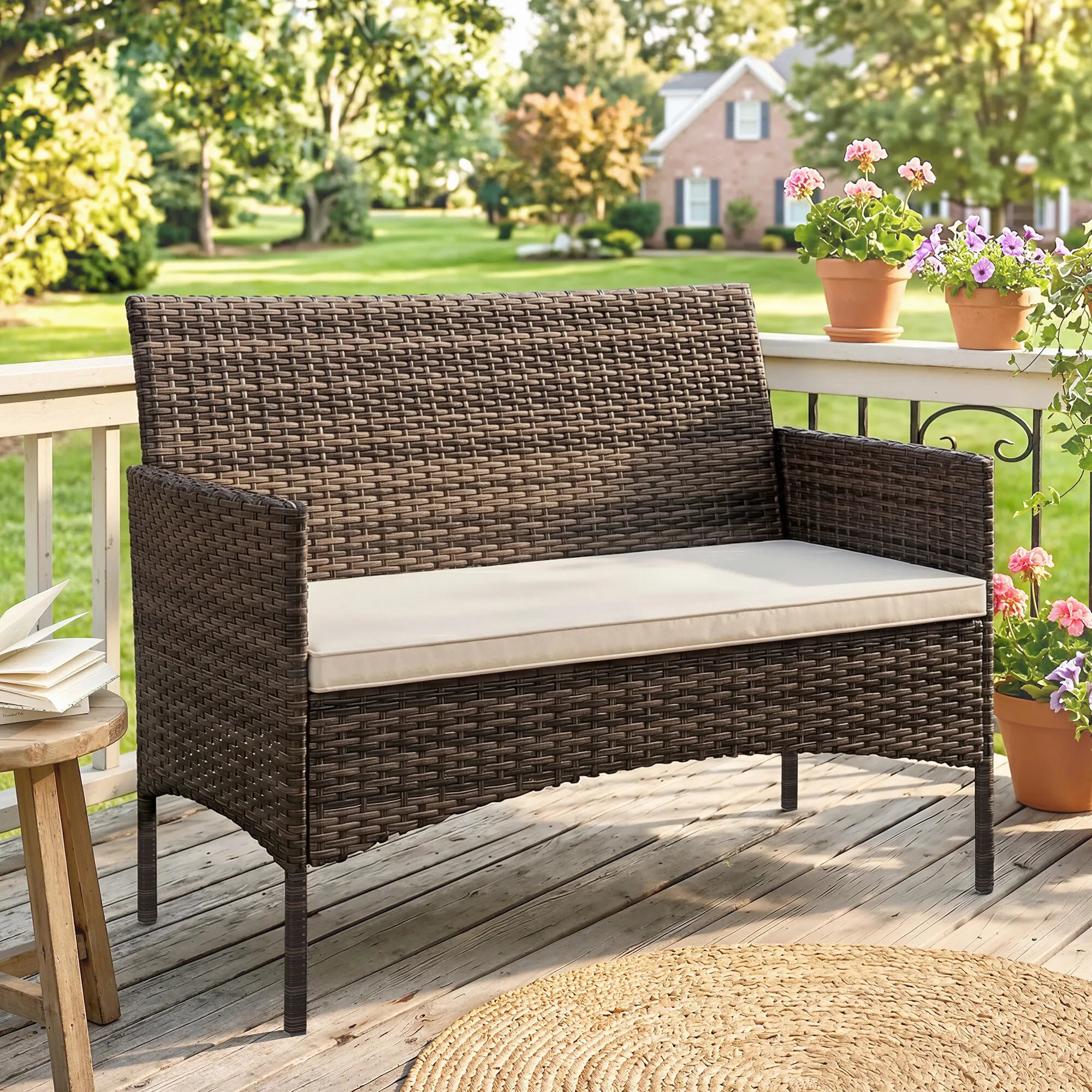 Lauko sofa iš poliratano dvivietė 115x63x85 cm ruda