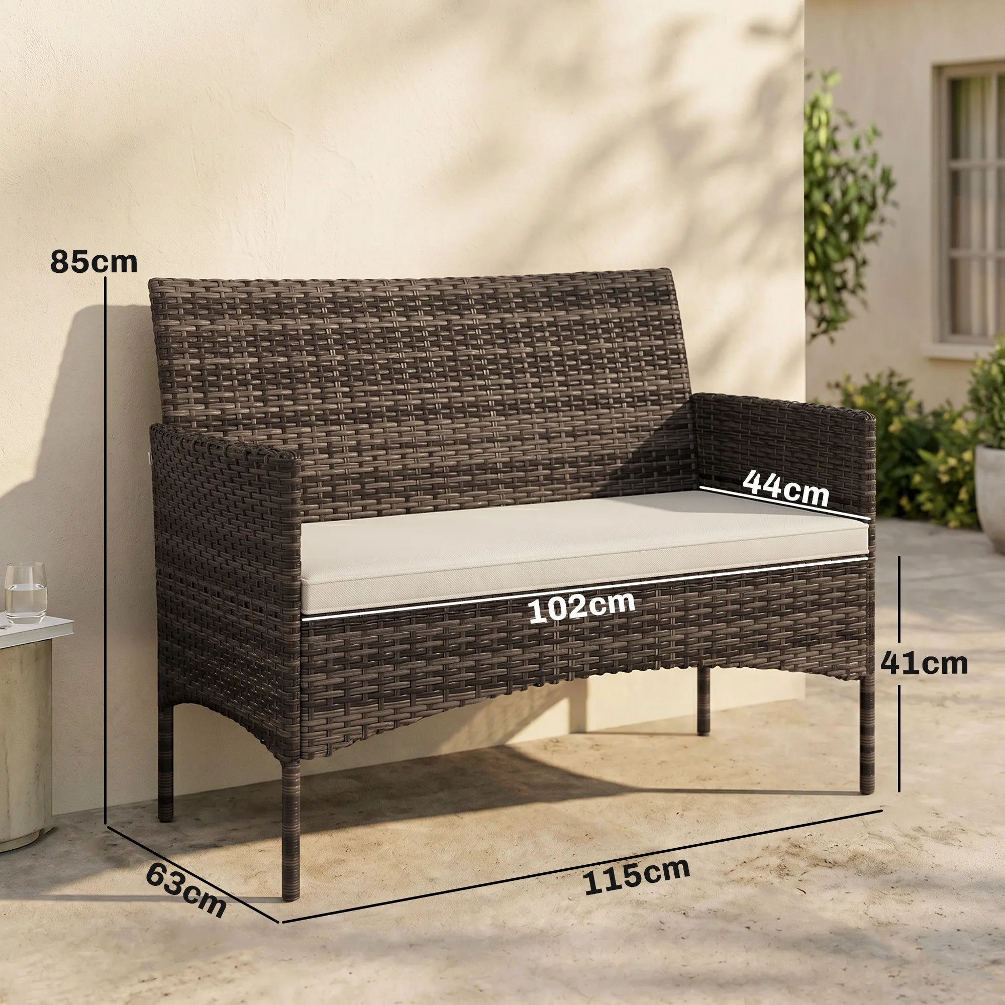 Lauko sofa iš poliratano dvivietė 115x63x85 cm ruda
