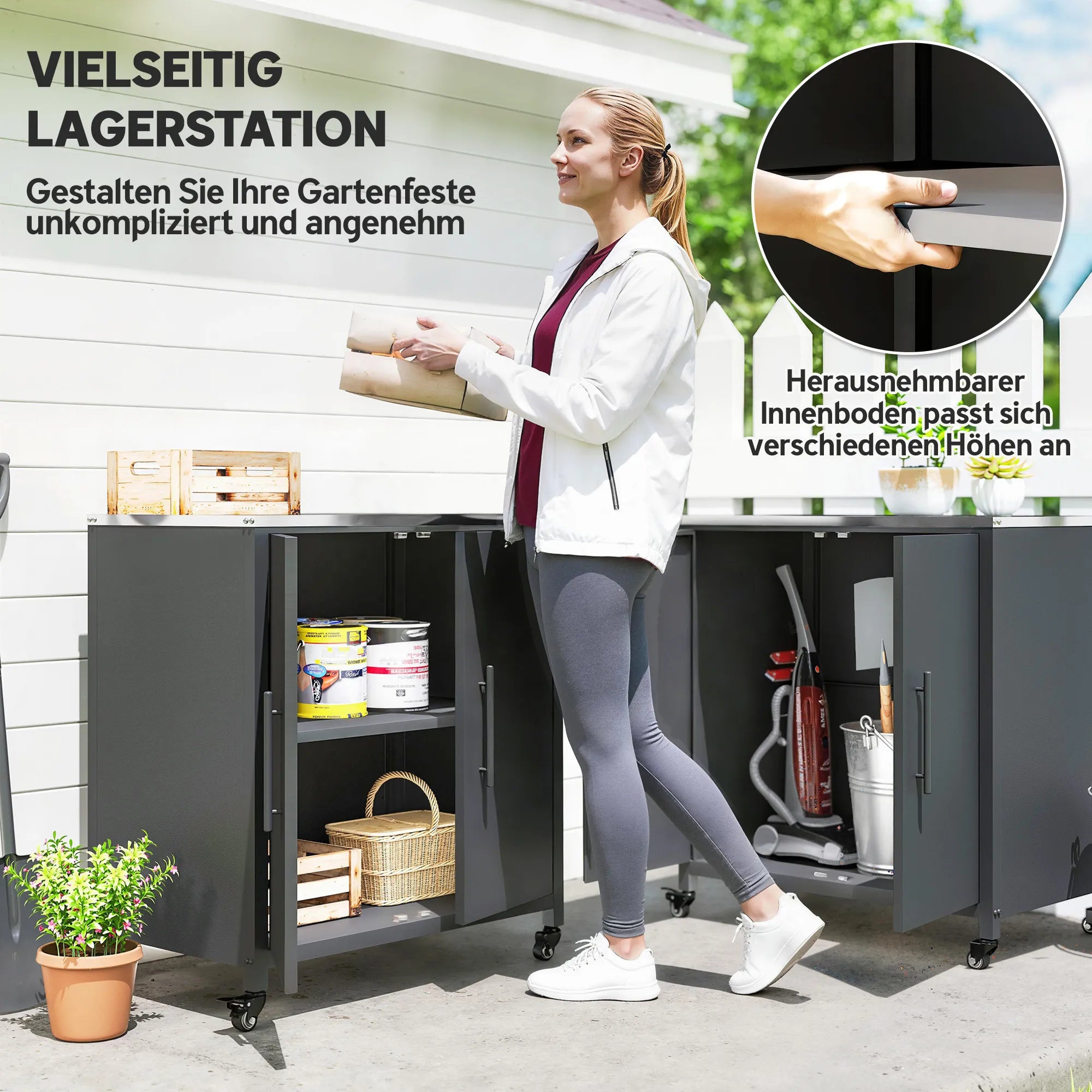 Lauko spintelė su darbastaliu, reguliuojama, juoda