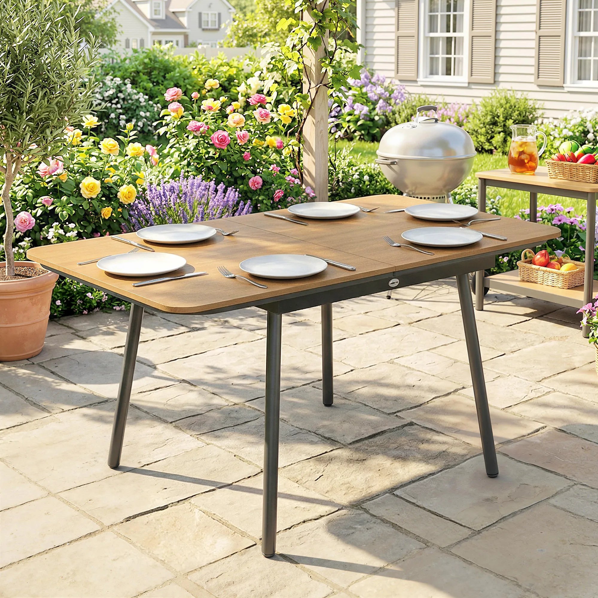 Lauko stalas 140x80 cm WPC stalviršis metalinis karkasas