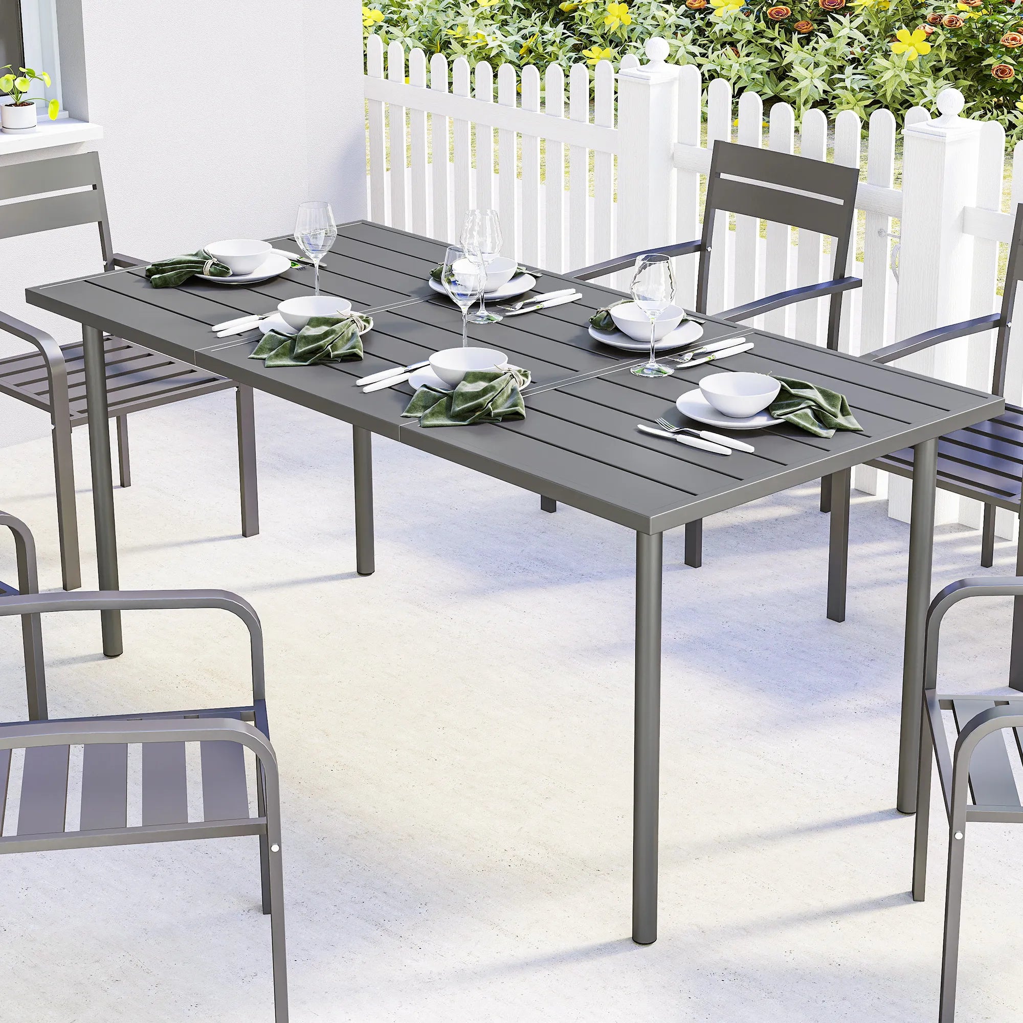 Lauko stalas 165x80 cm metalinis su grotelėmis tamsiai pilkas