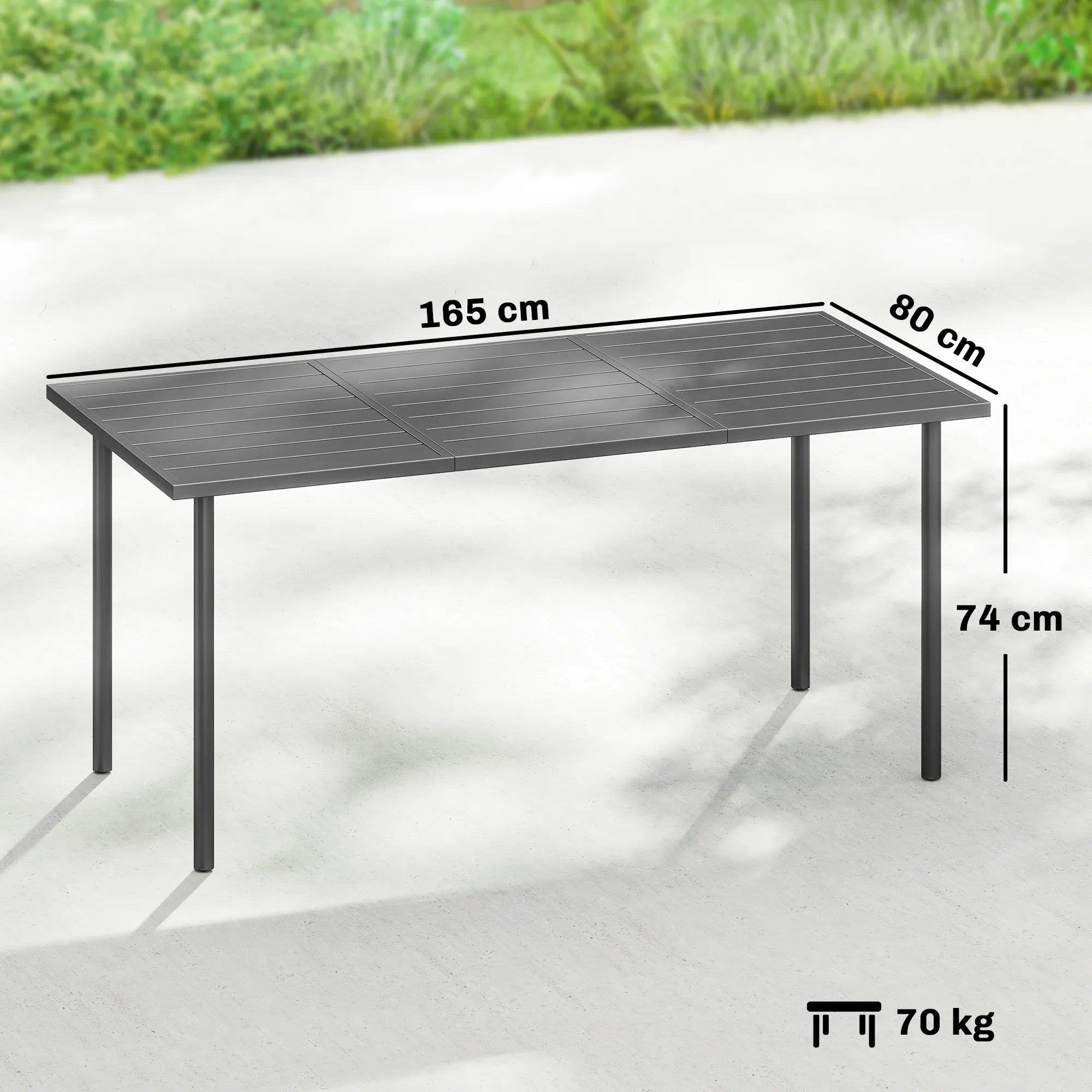 Lauko stalas 165x80 cm metalinis su grotelėmis tamsiai pilkas