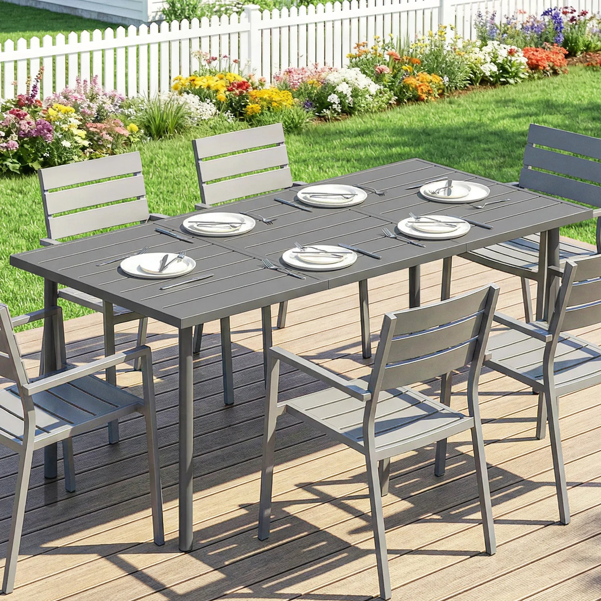 Lauko stalas 165x80 cm metalinis su grotelėmis tamsiai pilkas
