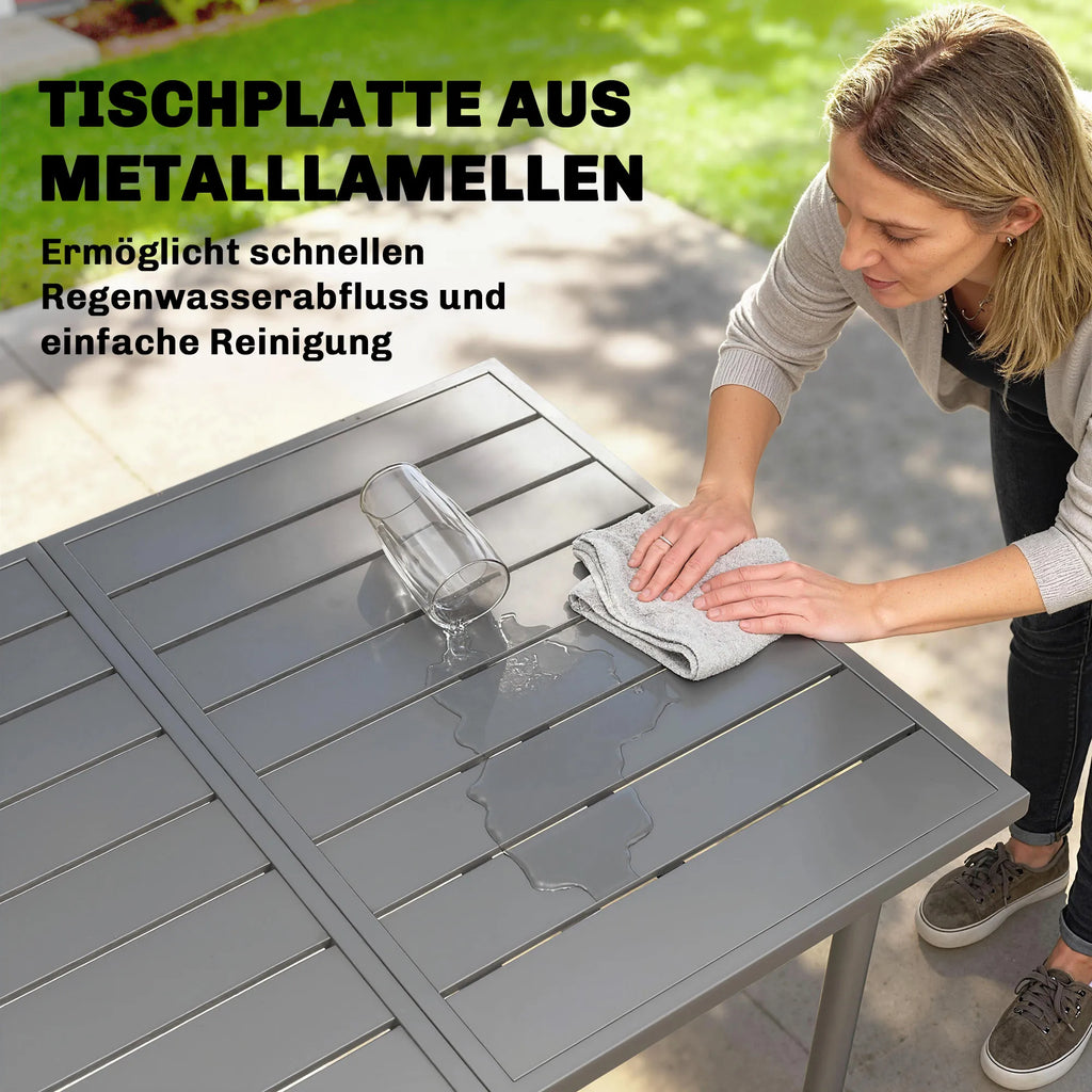 Lauko stalas 165x80 cm metalinis su grotelėmis tamsiai pilkas