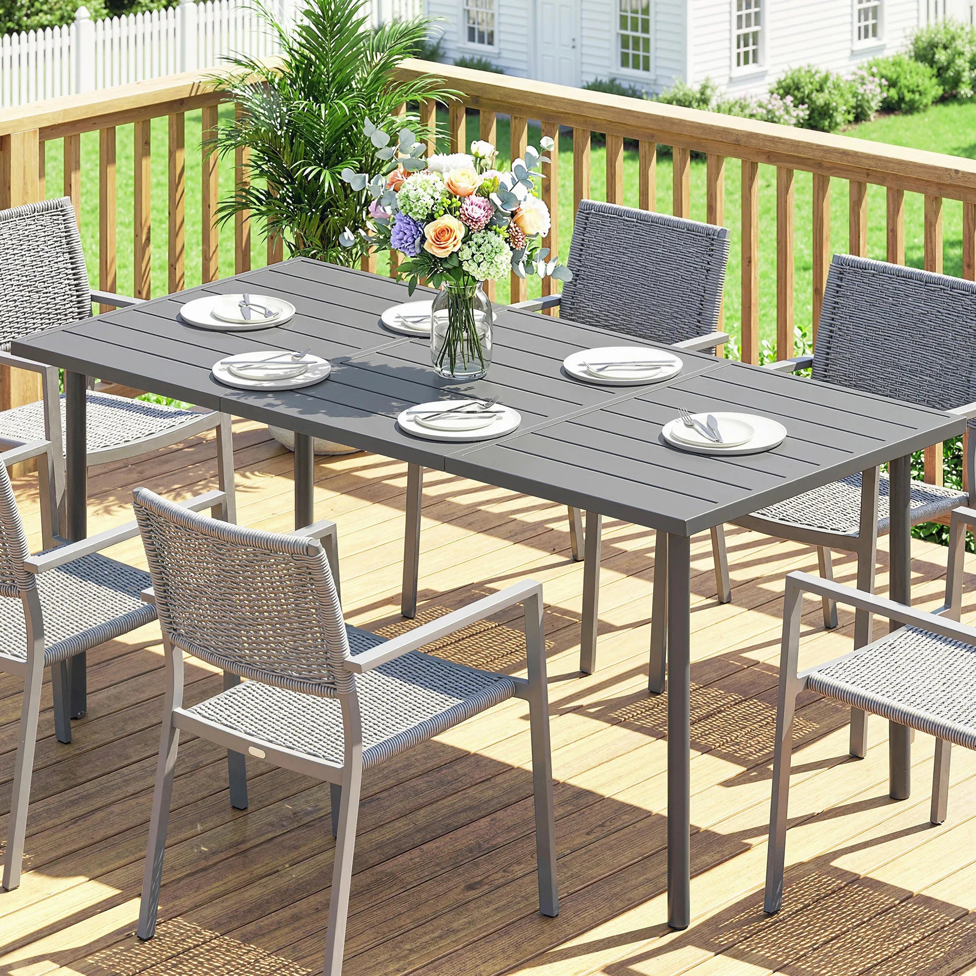 Lauko stalas 165x80 cm metalinis su grotelėmis tamsiai pilkas