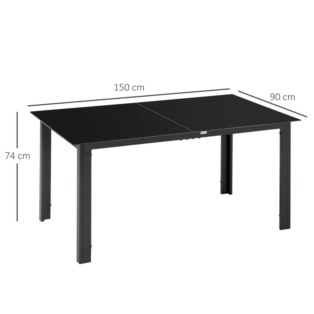 Lauko stalas 6 asmenims, 150 x 90 x 74 cm, juodas
