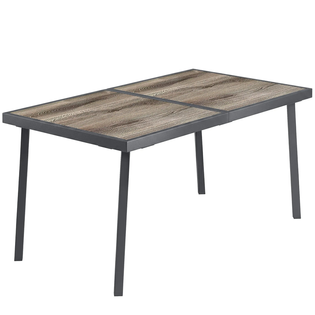 Lauko stalas 6 asmenims, medžio imitacijos stalviršis, metalinis rėmas, pilkas, 145x85x72 cm