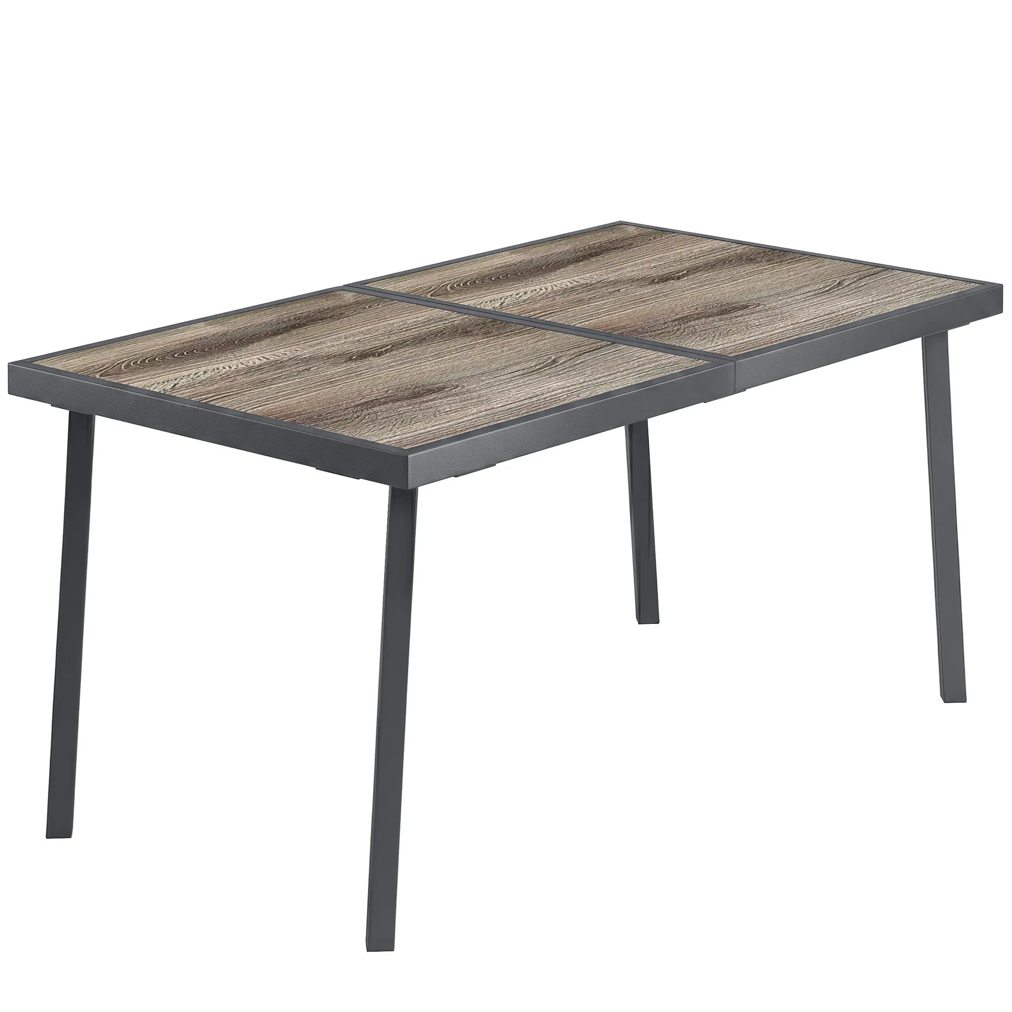 Lauko stalas 6 asmenims, medžio imitacijos stalviršis, metalinis rėmas, pilkas, 145x85x72 cm