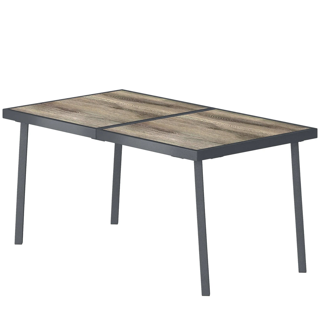 Lauko stalas 6 asmenims, medžio imitacijos stalviršis, metalinis rėmas, pilkas, 145x85x72 cm