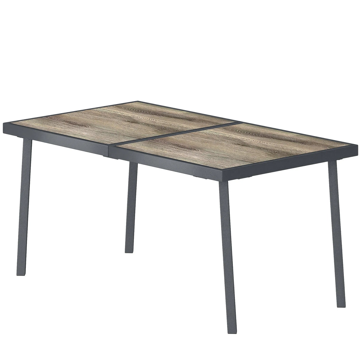 Lauko stalas 6 asmenims, medžio imitacijos stalviršis, metalinis rėmas, pilkas, 145x85x72 cm