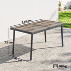 Lauko stalo matmenų schema: 145 x 85 x 72 cm, svoris 50 kg