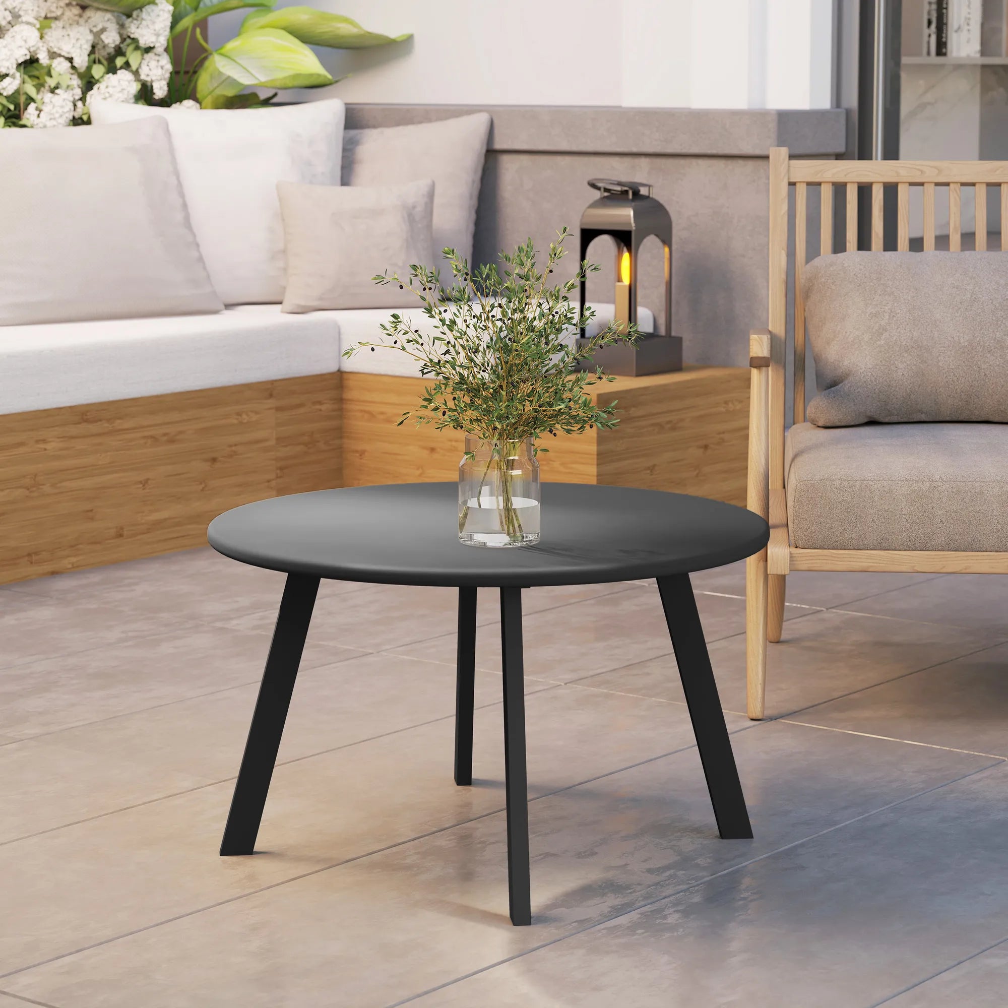Lauko stalas apvalus 70 cm juodas
