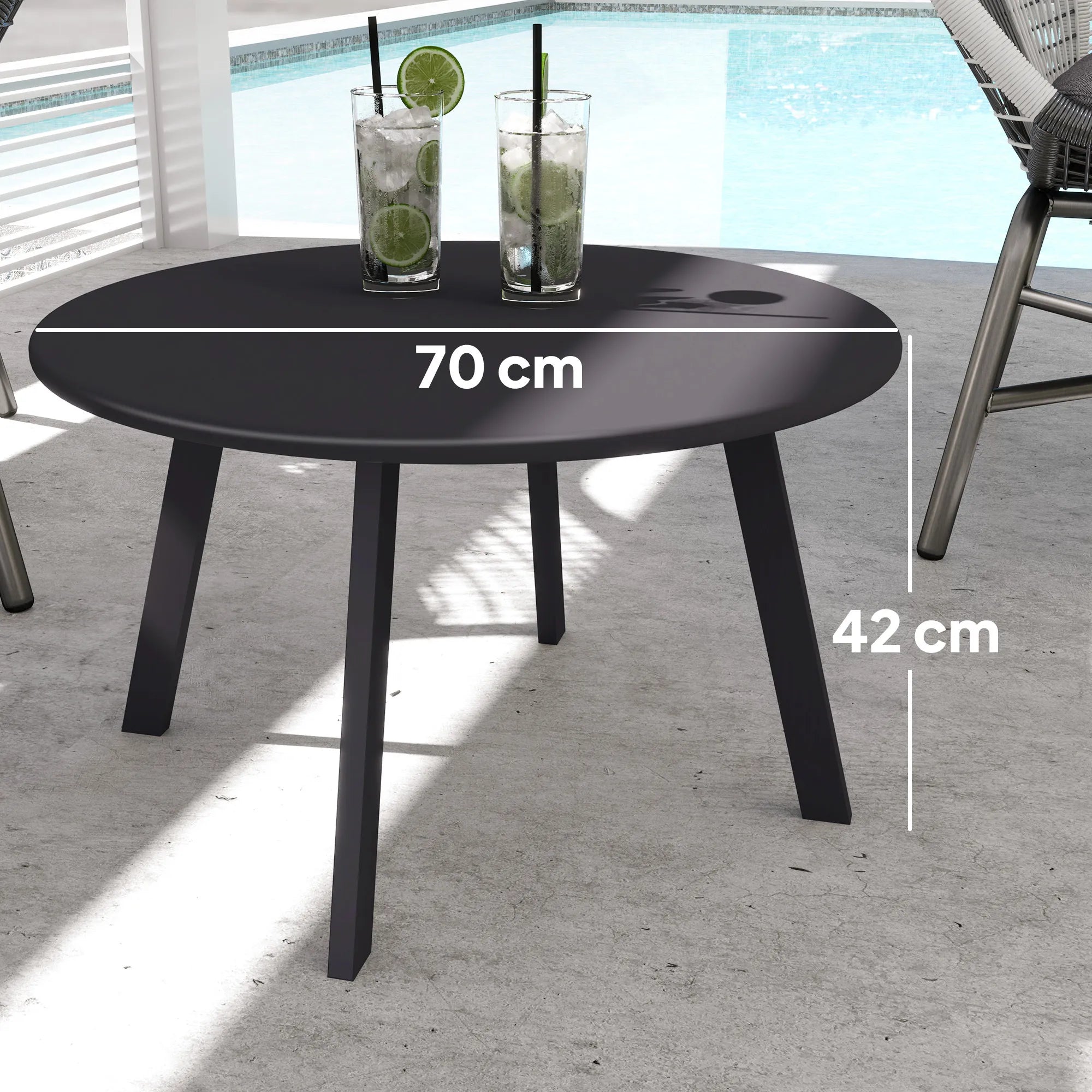 Lauko stalas apvalus 70 cm juodas