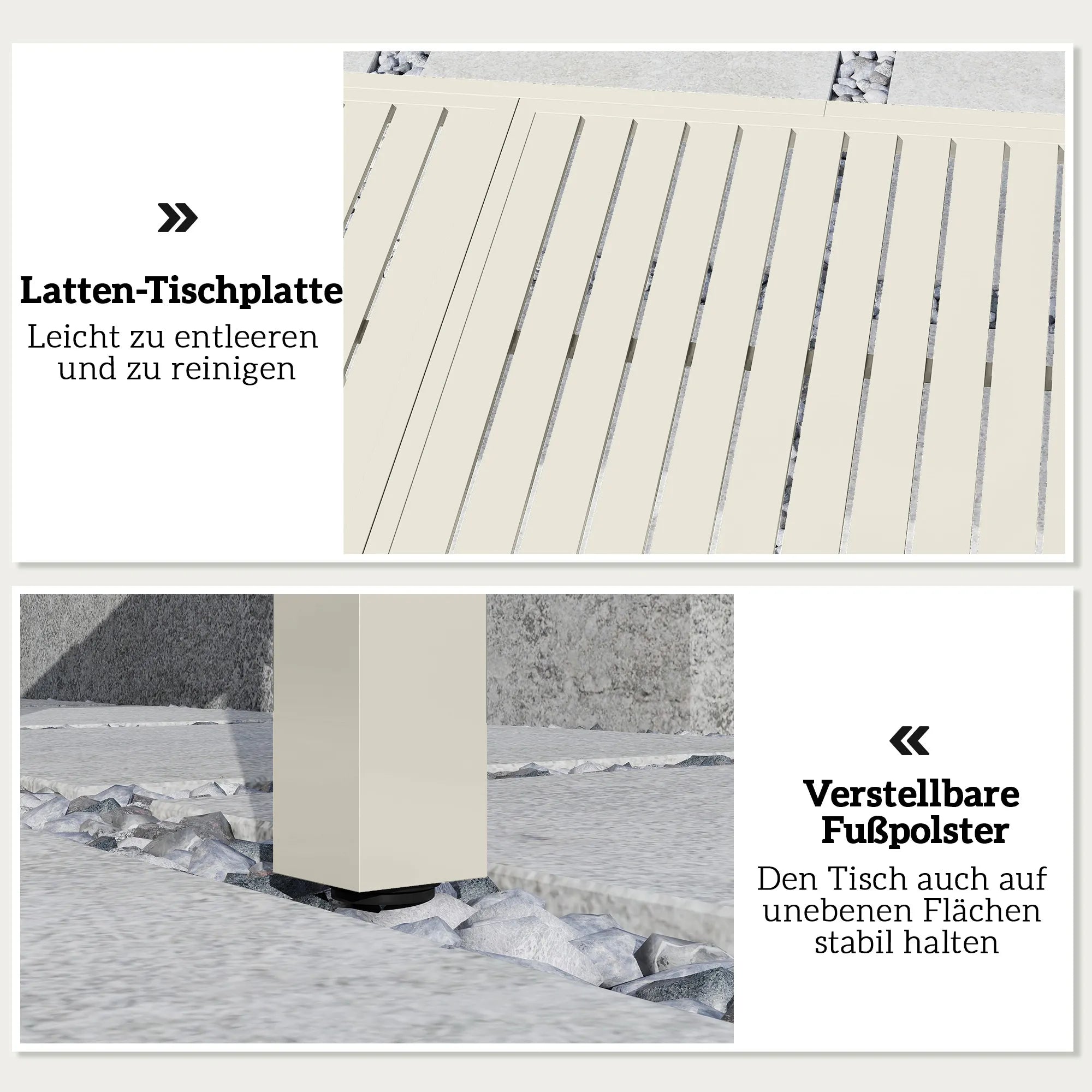 Lauko stalas išskleidžiamas 150/225 x 85 cm, aliuminis, 6-8 asmenims, baltas