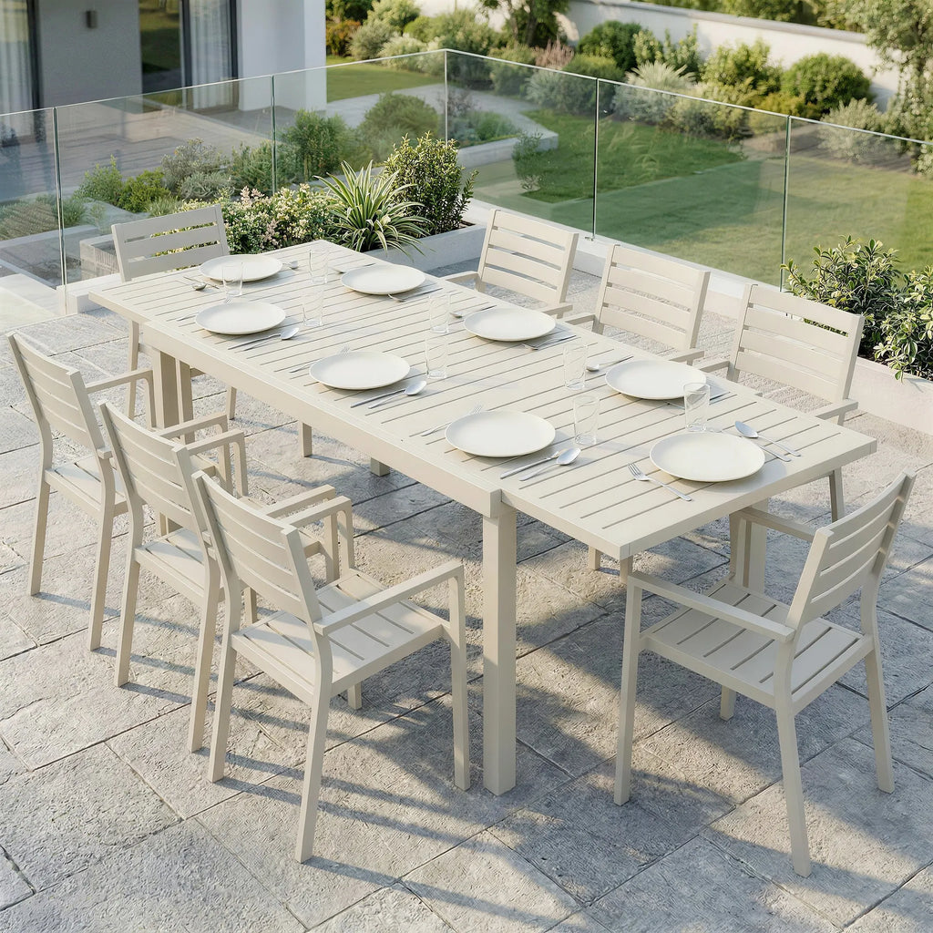 Lauko stalas išskleidžiamas 150/225 x 85 cm, aliuminis, 6-8 asmenims, baltas