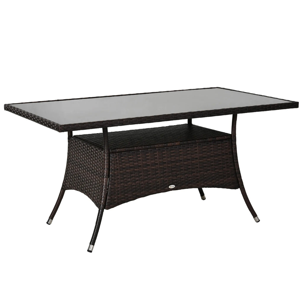 Lauko stalas su stiklo plokšte, polirotango, 150x85x74 cm, rudas/juodas