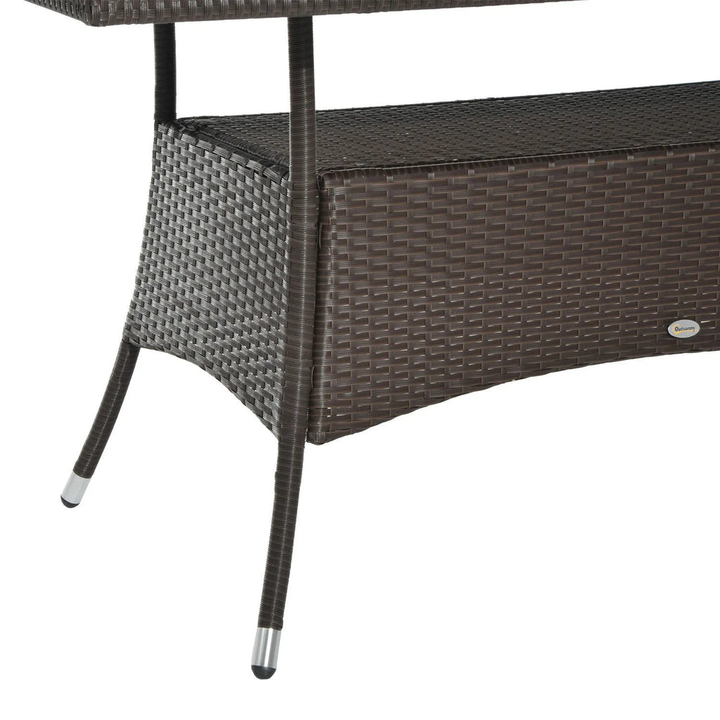 Lauko stalas su stiklo plokšte, polirotango, 150x85x74 cm, rudas/juodas
